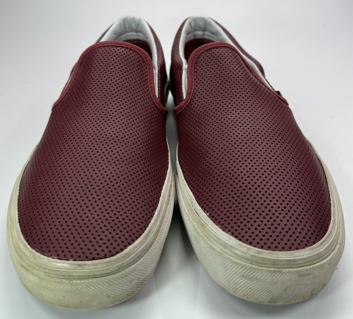 Vans Classic Slip On Perforated Leather Burgundy Red Womens Casual Shoes Size 8