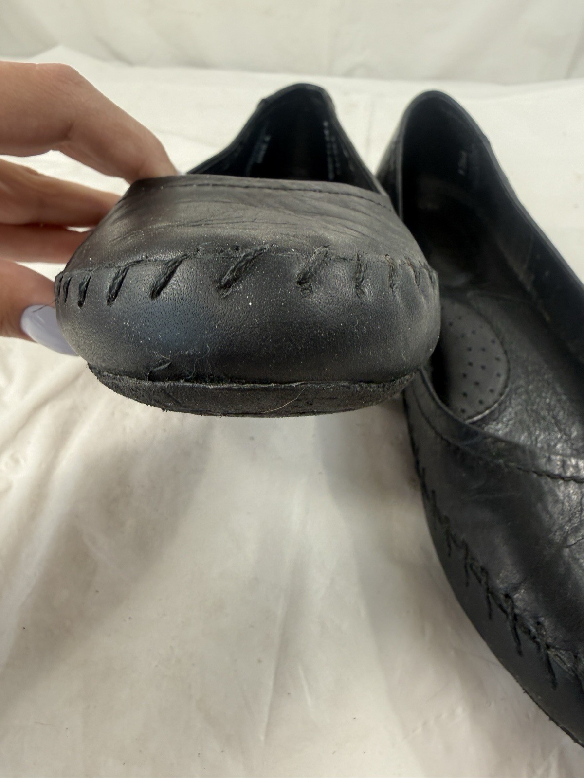 Born size 7.5 Black Leather ballet flats made in Mexico Artesian