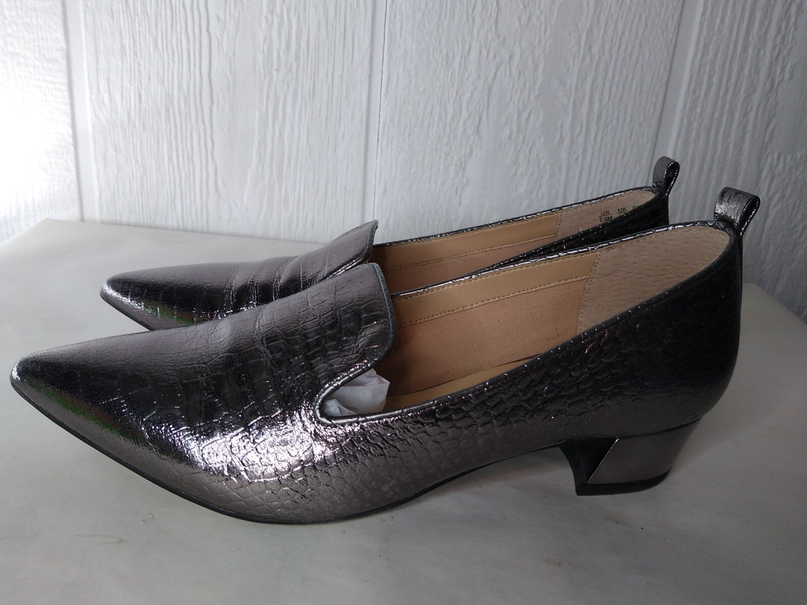 FRANCO SARTO Vianna Womens 7.5 M Shiny Silver Animal Pointed Toe Slip On Heel