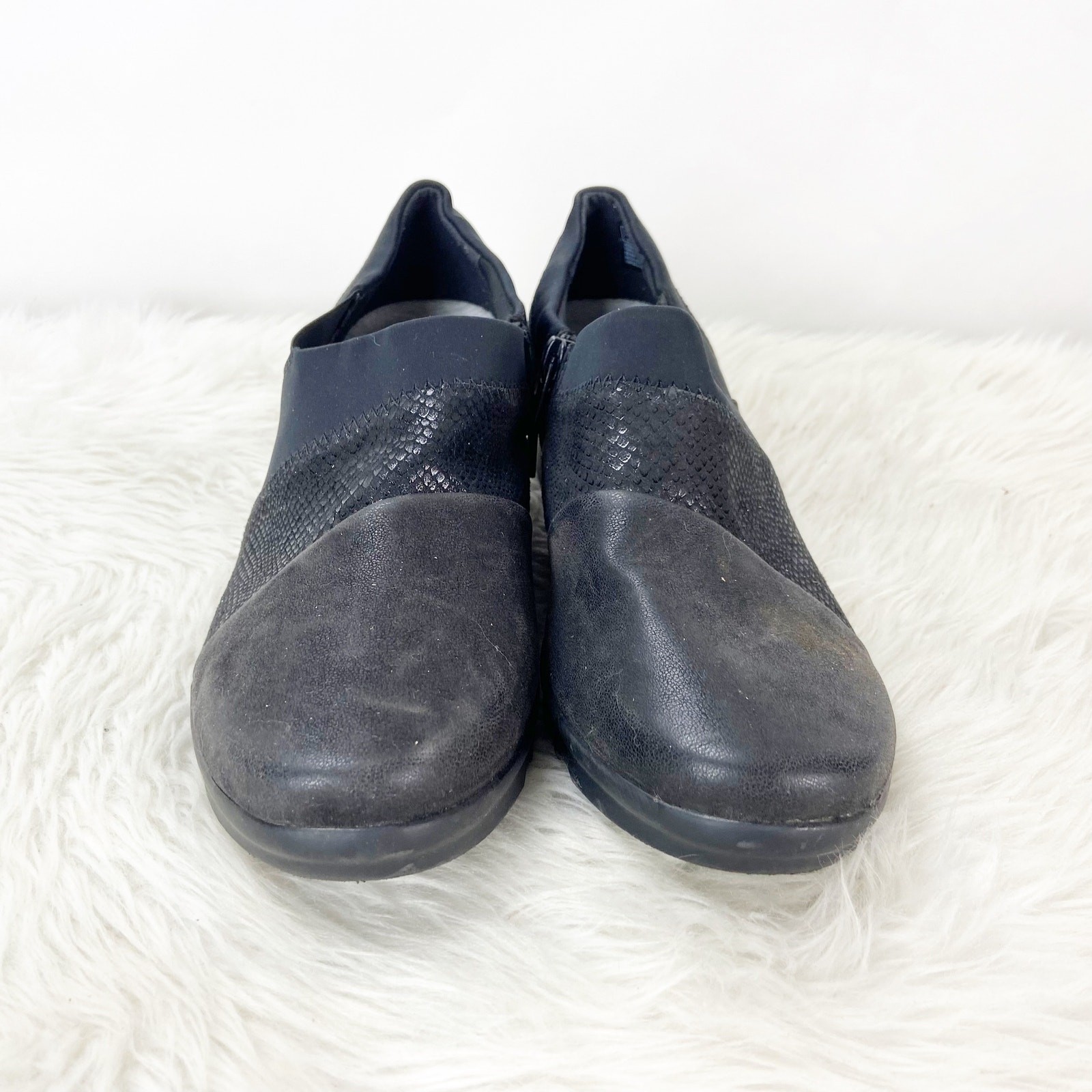 Clarks Cloudsteppers 10 W Wide Womens Black Suede Textile Comfort Shoes