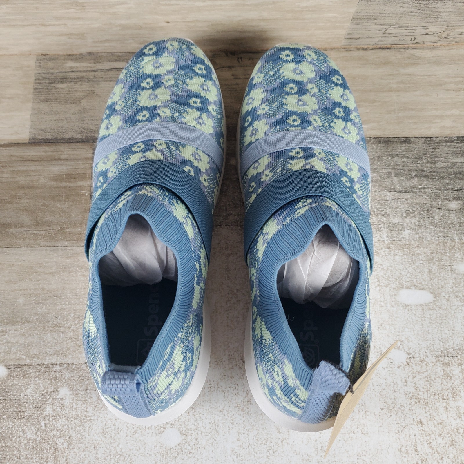 Spenco Karma Womens Shoe Sz 9 D Running Bluestone Floral Stretch Slip On Sneaker
