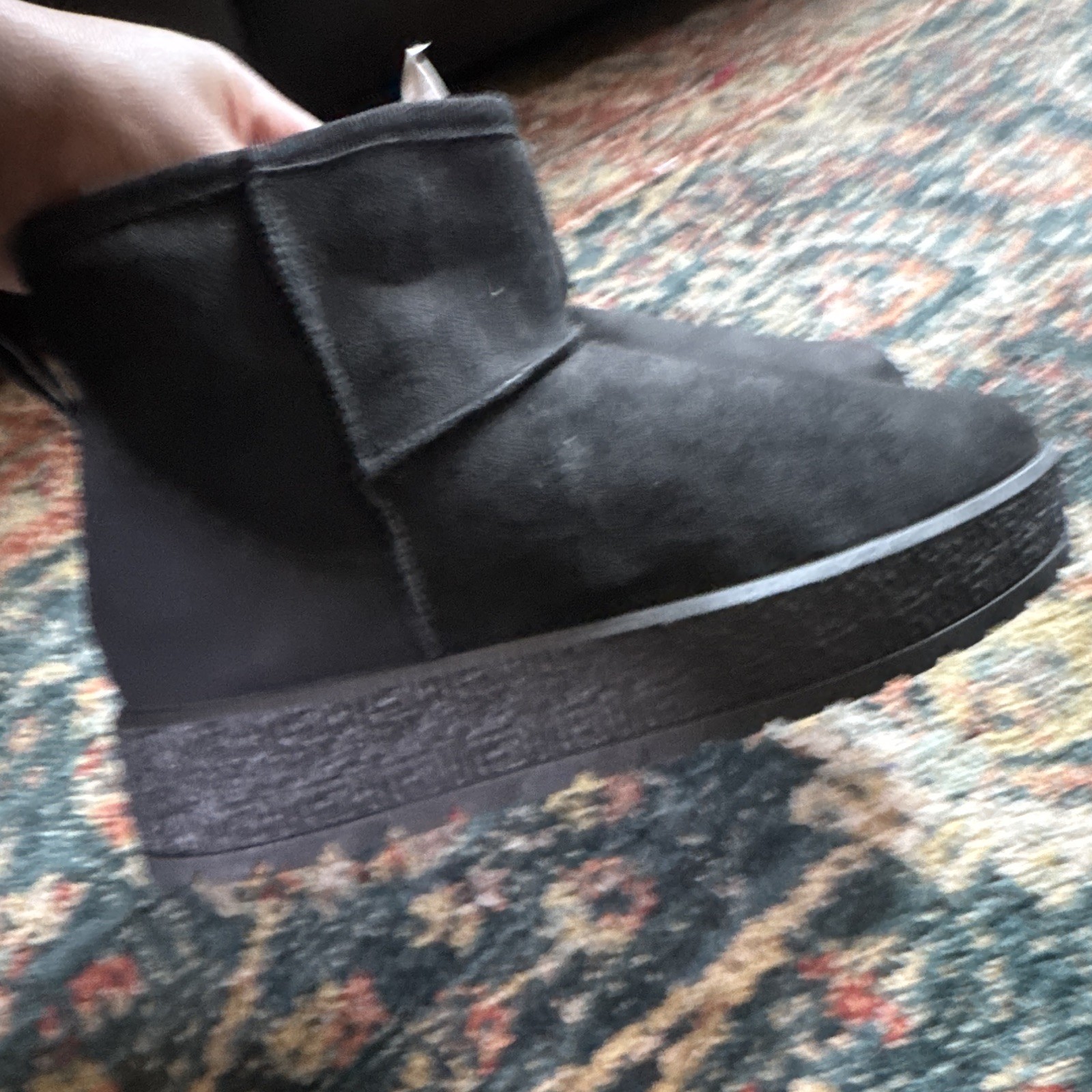 Women’s Black Faux Suede Slip-On Ankle Bootie Flat Rubber Sole Size 11