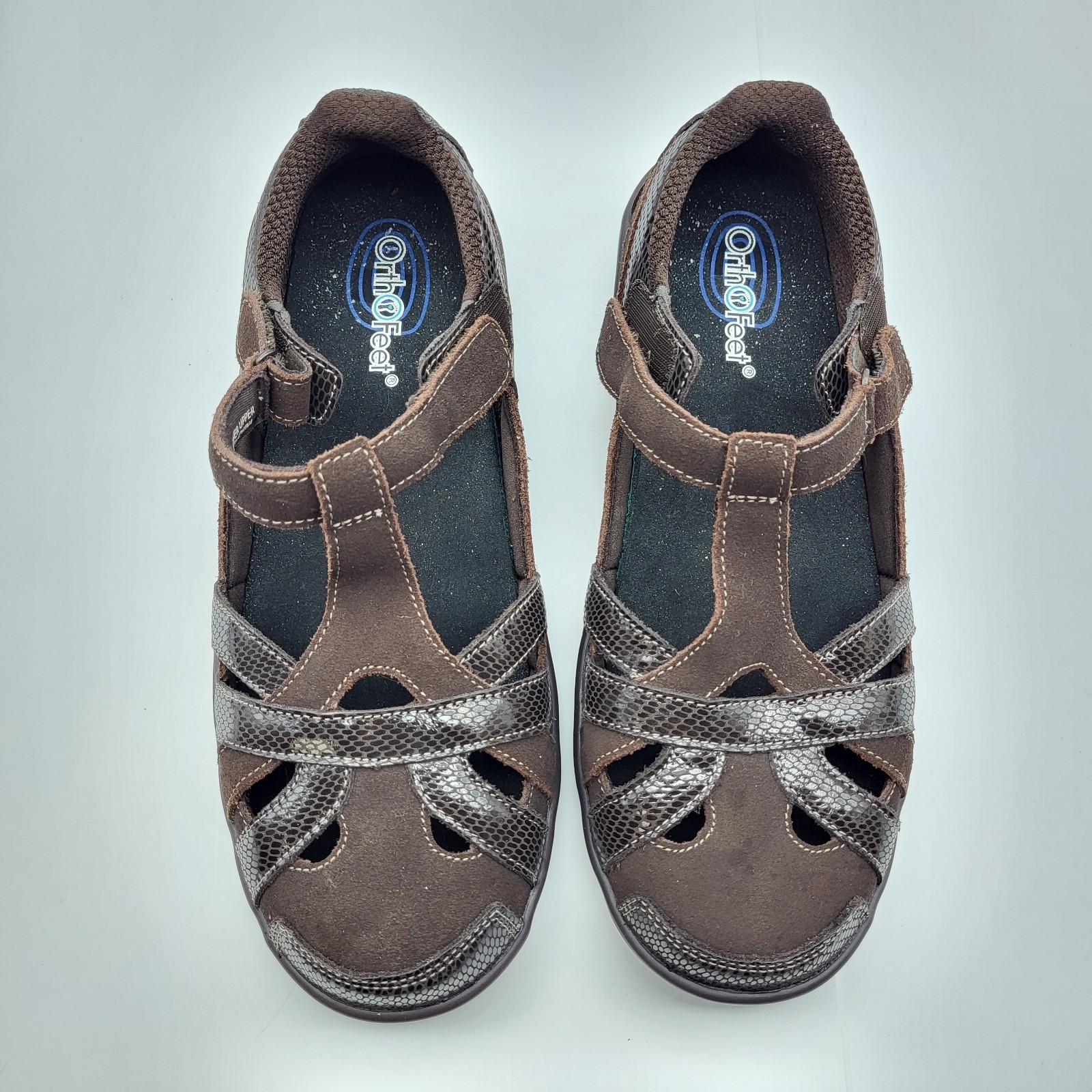 OrthoFeet Juno 860 Shoes Sz 9.5 Wide Brown Suede Mary Jane Walking Comfort