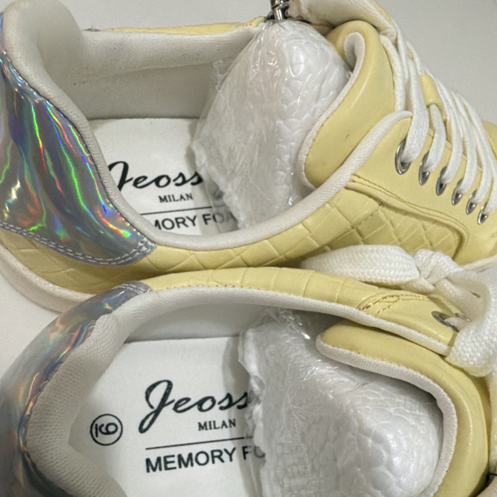 Jeossy Yellow Synthetic Lace-Up Sneaker Side Zipper Round Toe Unisex US 9