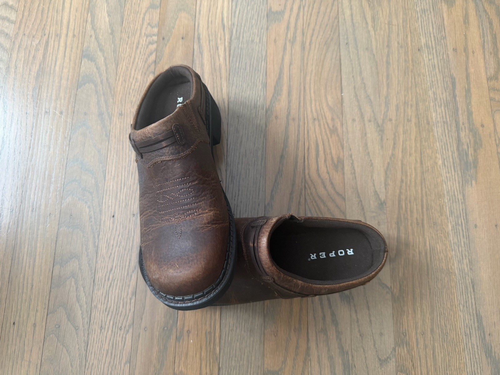 Roper Womens Size 8.5 Brown Leather Slip On Casual Western Cowboy Mule Shoes