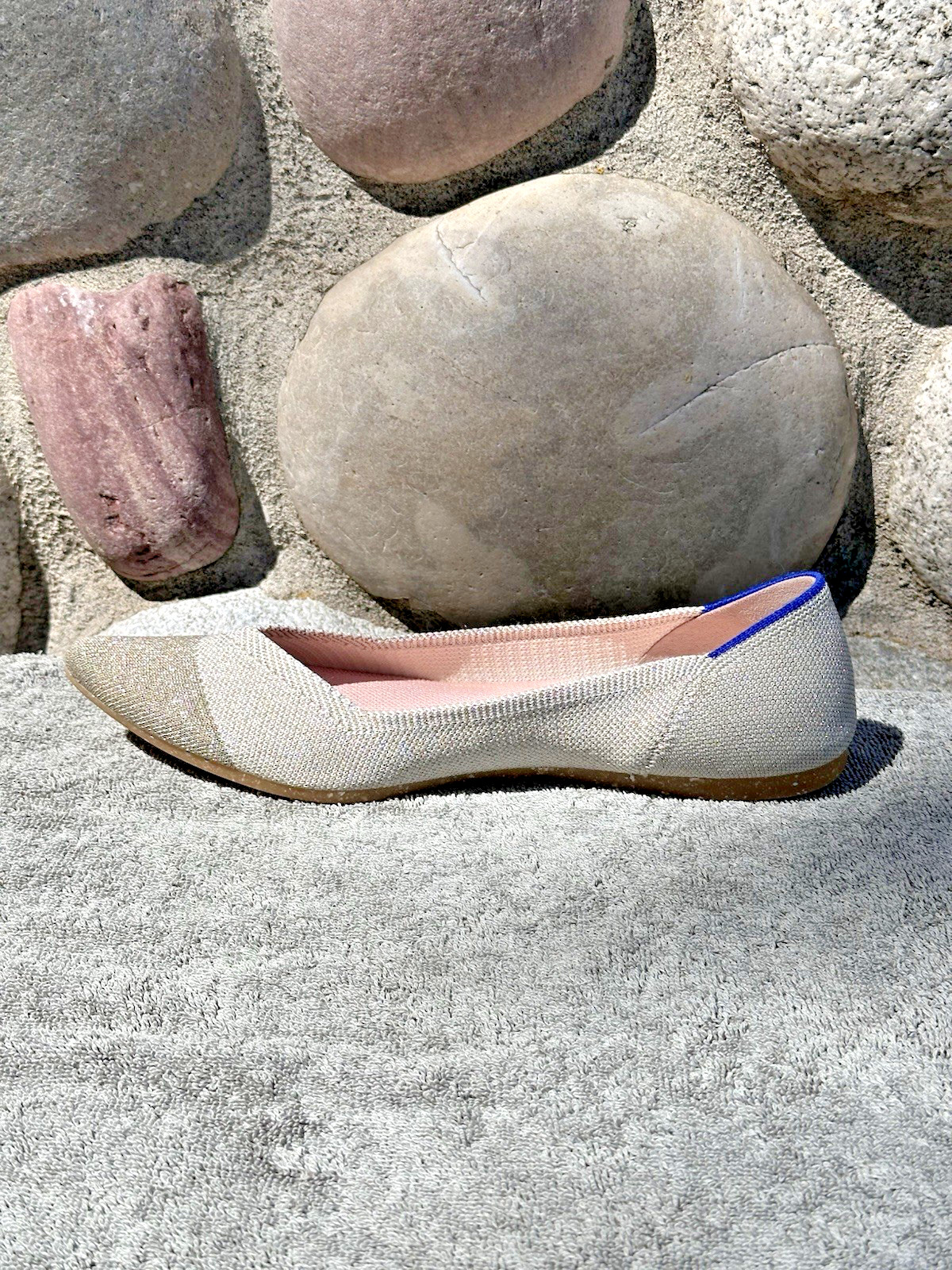 Rothy’s The Point Sz 10 Diamond Metallic Beige Silver Gold Pointed Ballet Flats