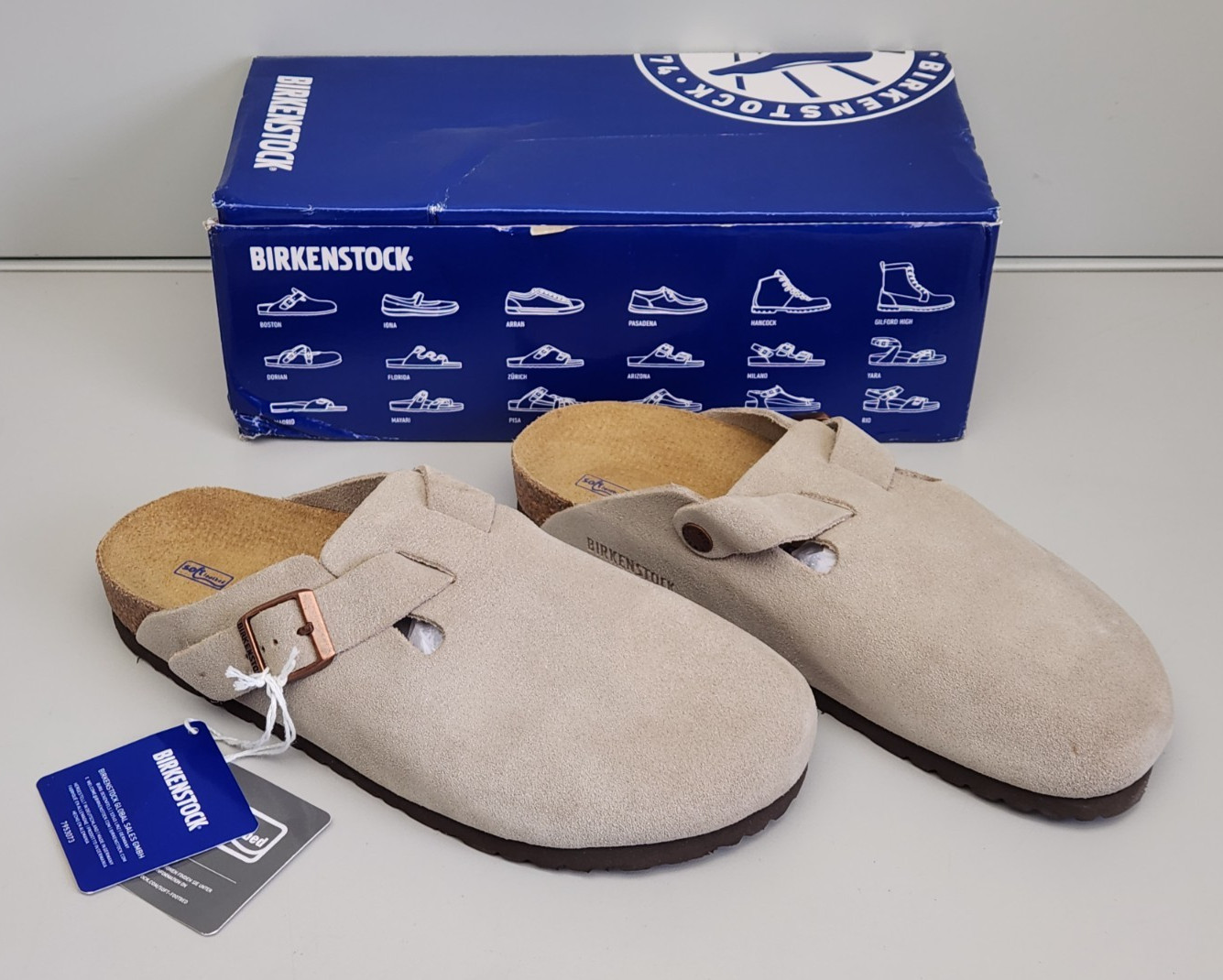 Birkenstock Boston BS Taupe Suede Clog Soft Footbed Narrow Fit Women 9 Men 7 NEW