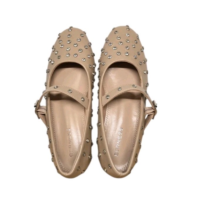 Berness Felicity Studded Mary Jane Ballet Flats Womens 6.5 Beige Nude Coquette