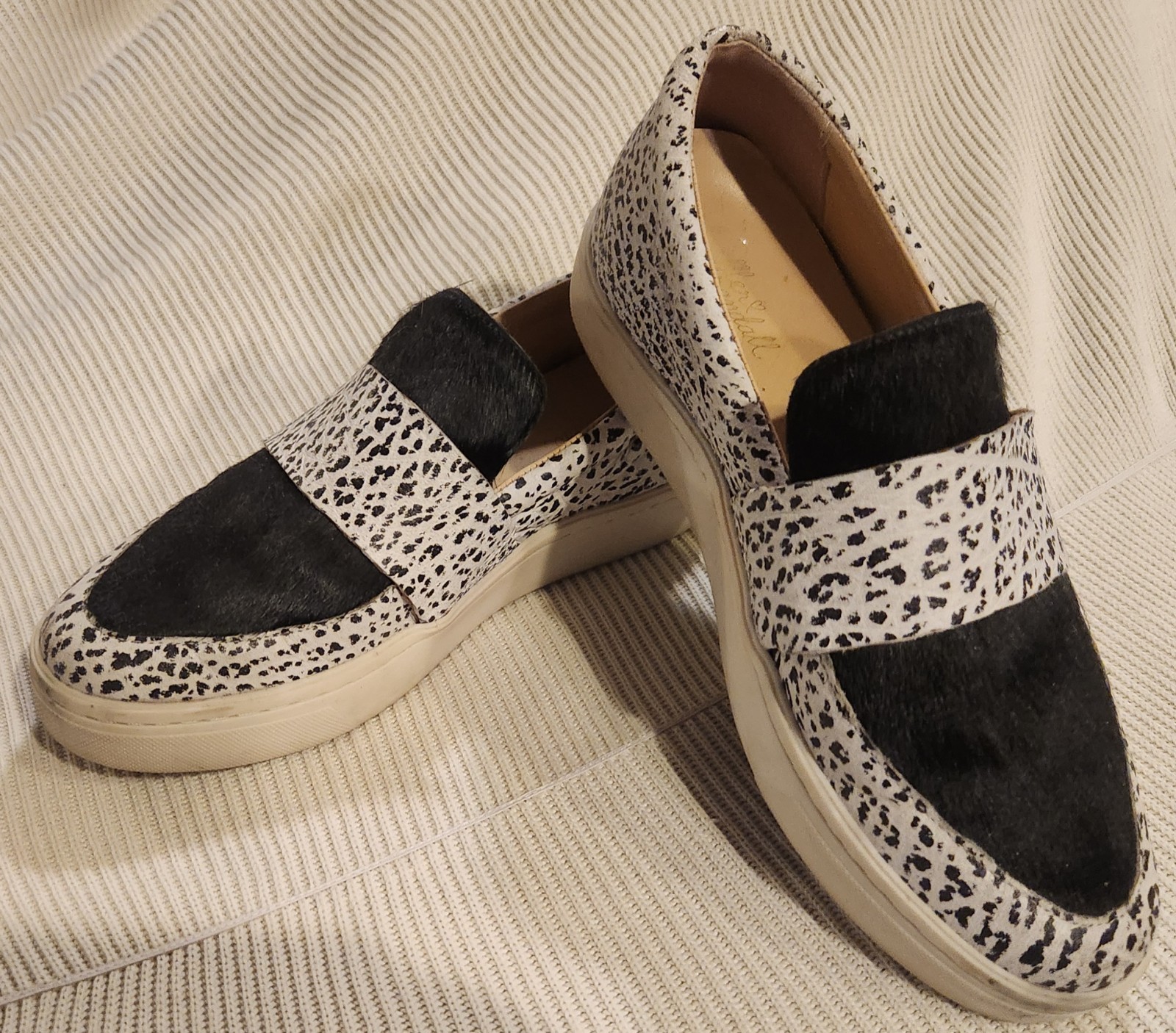 Loeffler Randall Irini Leather Haircalf Loafer Sneaker Spotted Black & White 8B