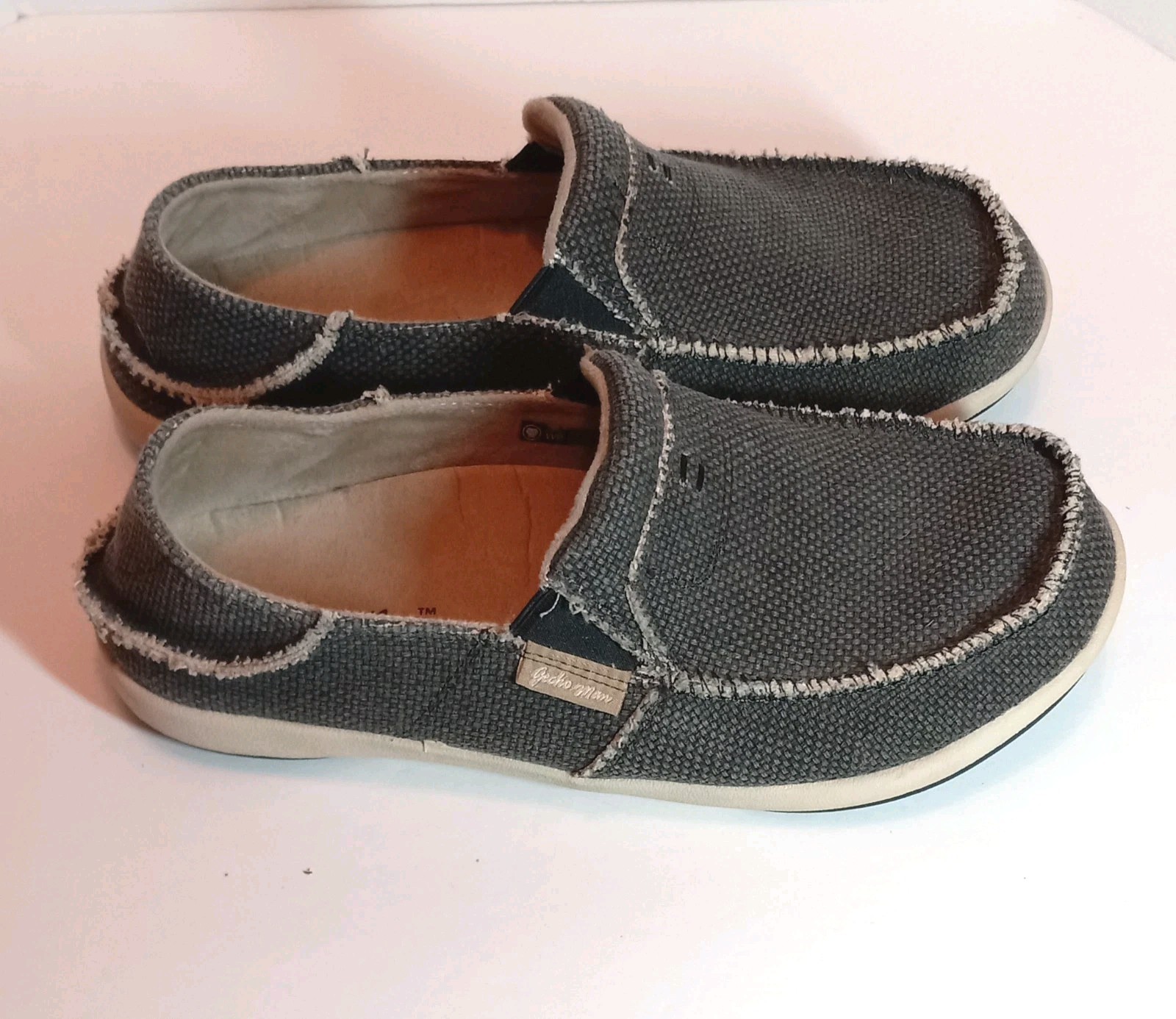 Womens Gray Canvas Shoes Size 9 Gecko Man Casual Slip-on Shoes Arch Support