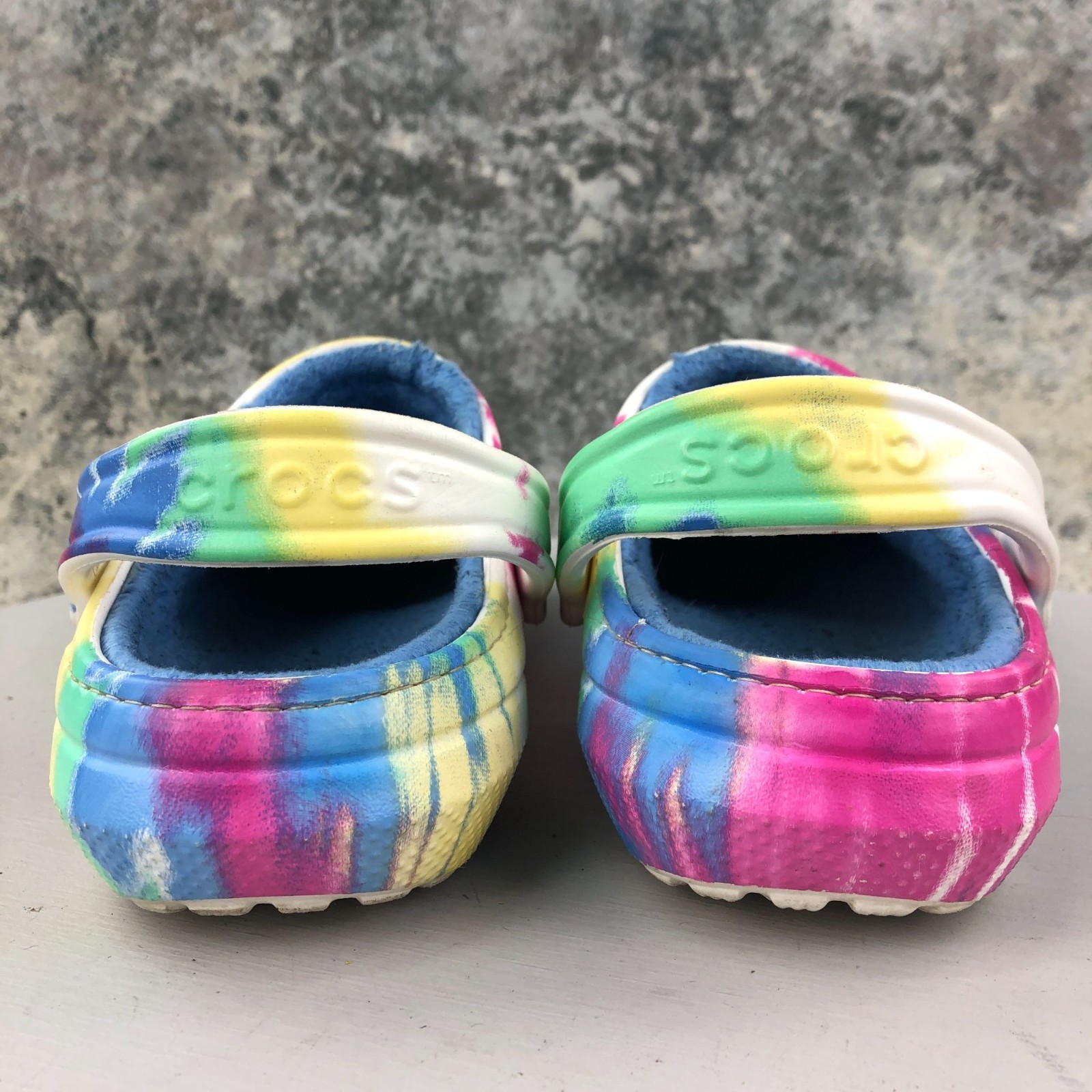 Crocs Unisex Size 5M 7W Classic Lined Tie Dye White Multi Slip On Clogs