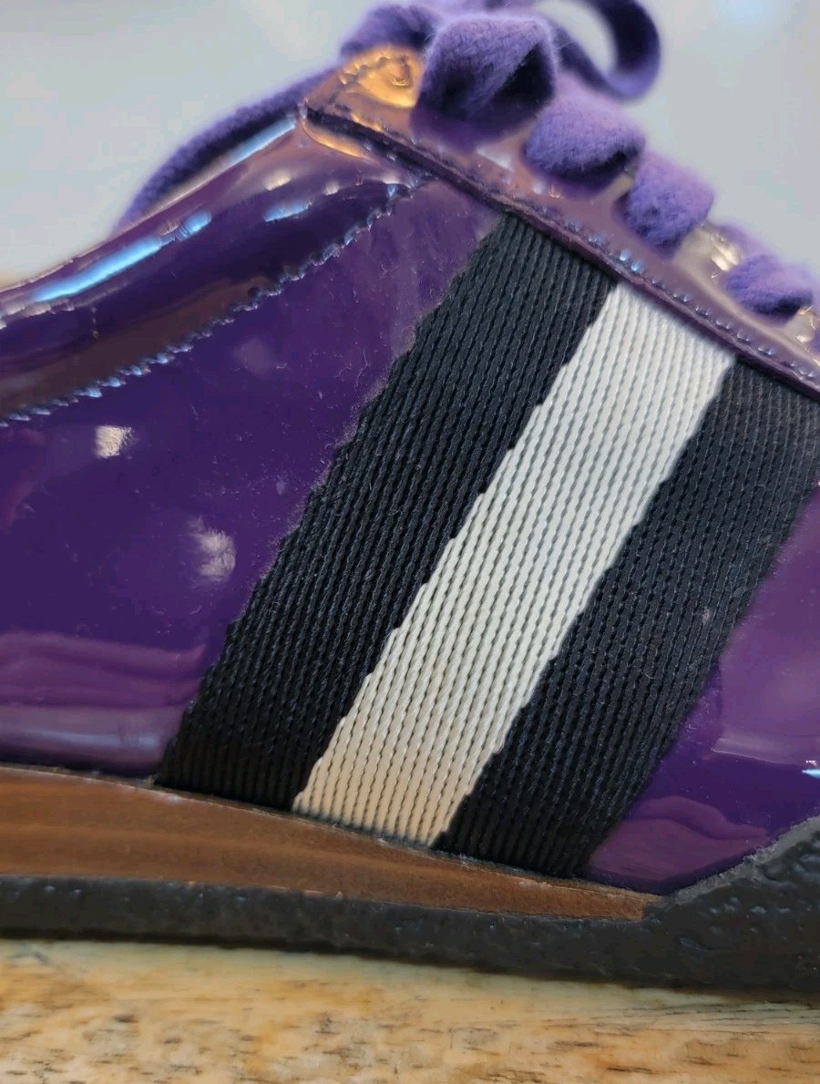 Bally Women’s Purple Shoe 6.5/37 Francisca Frenz Patent Leather Stripe Italy