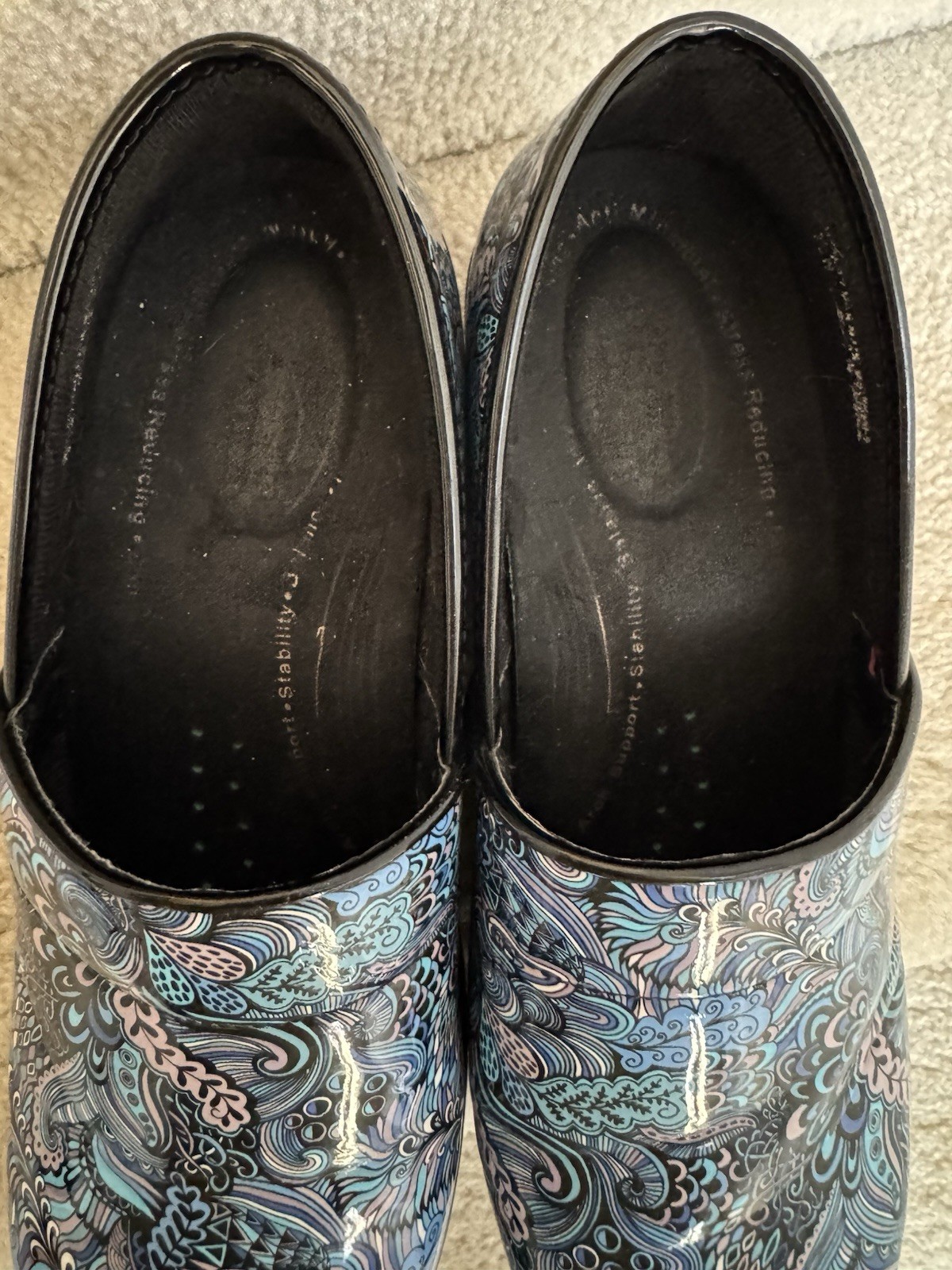 Women’s 9.5 Work Nursing Shoe Slip-Resist Clog Peacock Blue Paisley