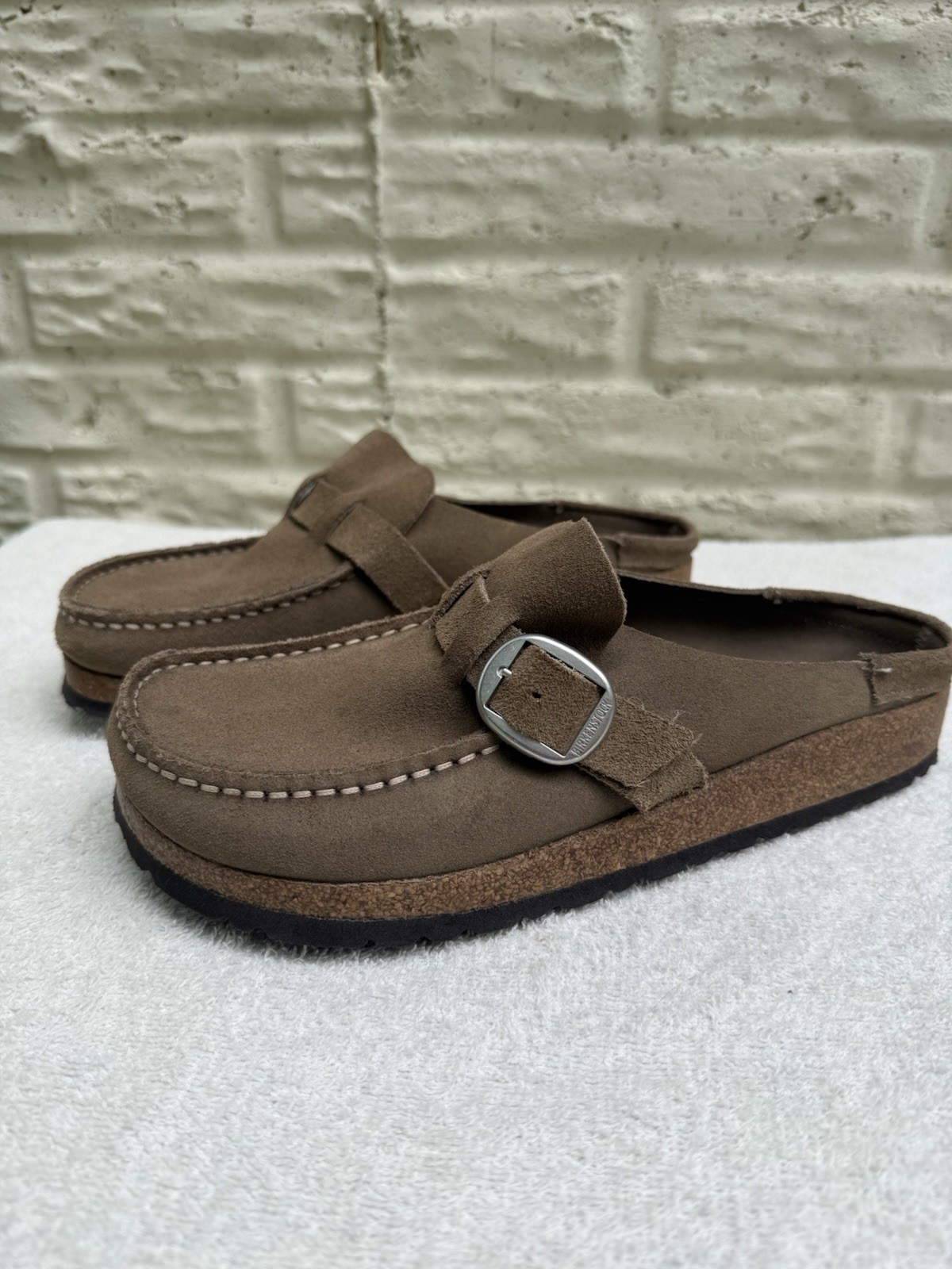 Birkenstock Buckley Suede Mules Loafers Clogs Taupe Brown Women’s 39 US 8-8.5
