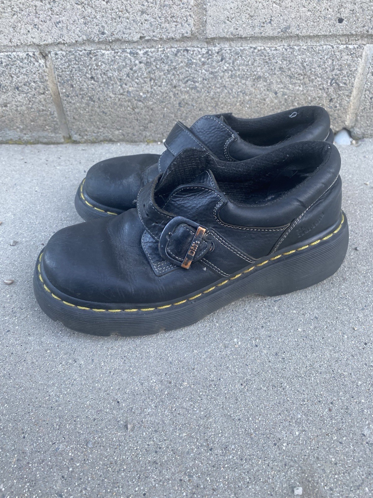 Dr. Martens 3A78 Monk Strap Shoes Women 7 Black Leather Comfort Contrast Stitch