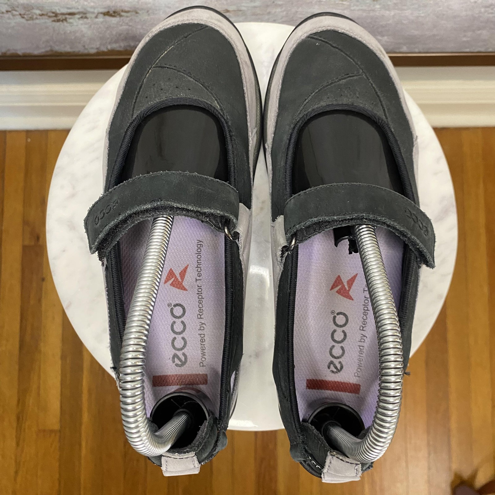ECCO Shoes Womens Size 6.5 Black Nubuck Mary Jane Walking Comfort Flats Casual