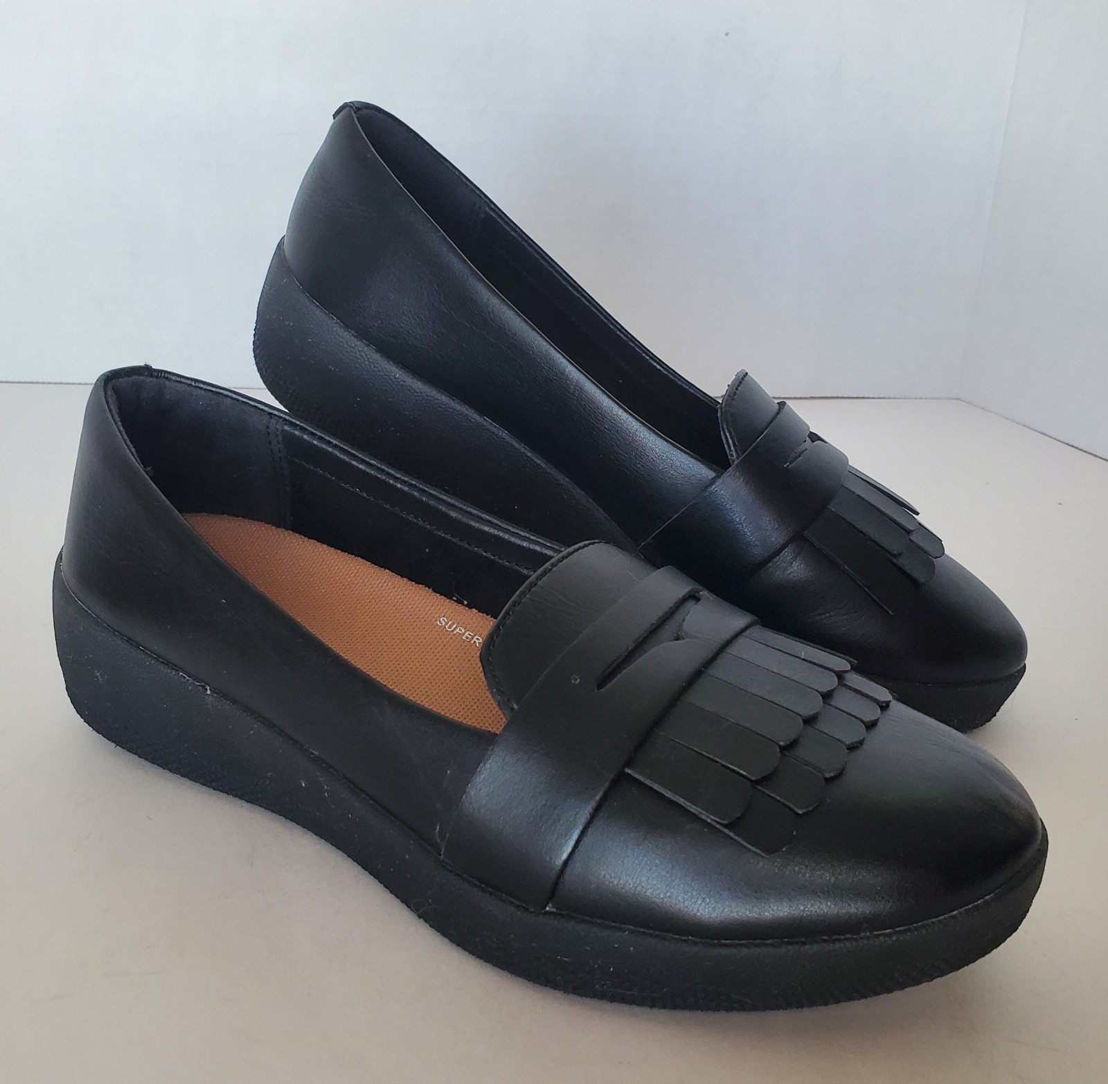 Fitflop Vianne Superskate Black Fringey Sneaker Penny Loafers Supercomff Size 6