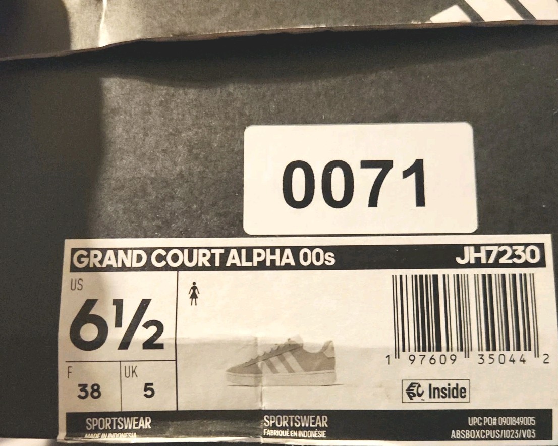 Adidas Womens Grand Court Alpha 00s Grey/White/Silver Metal Sneakers US Size 6.5