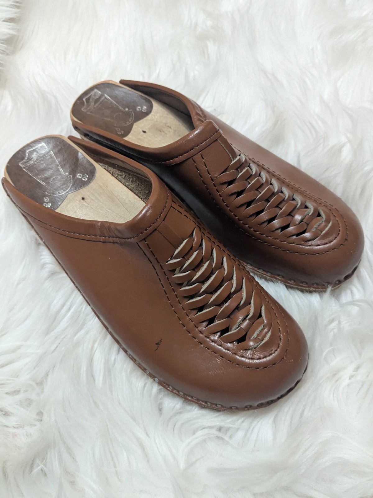 Bastad Troentorp Vtg Wright Shoes 39, 40, 8.5, 9 Braided Leather Clogs Swedish