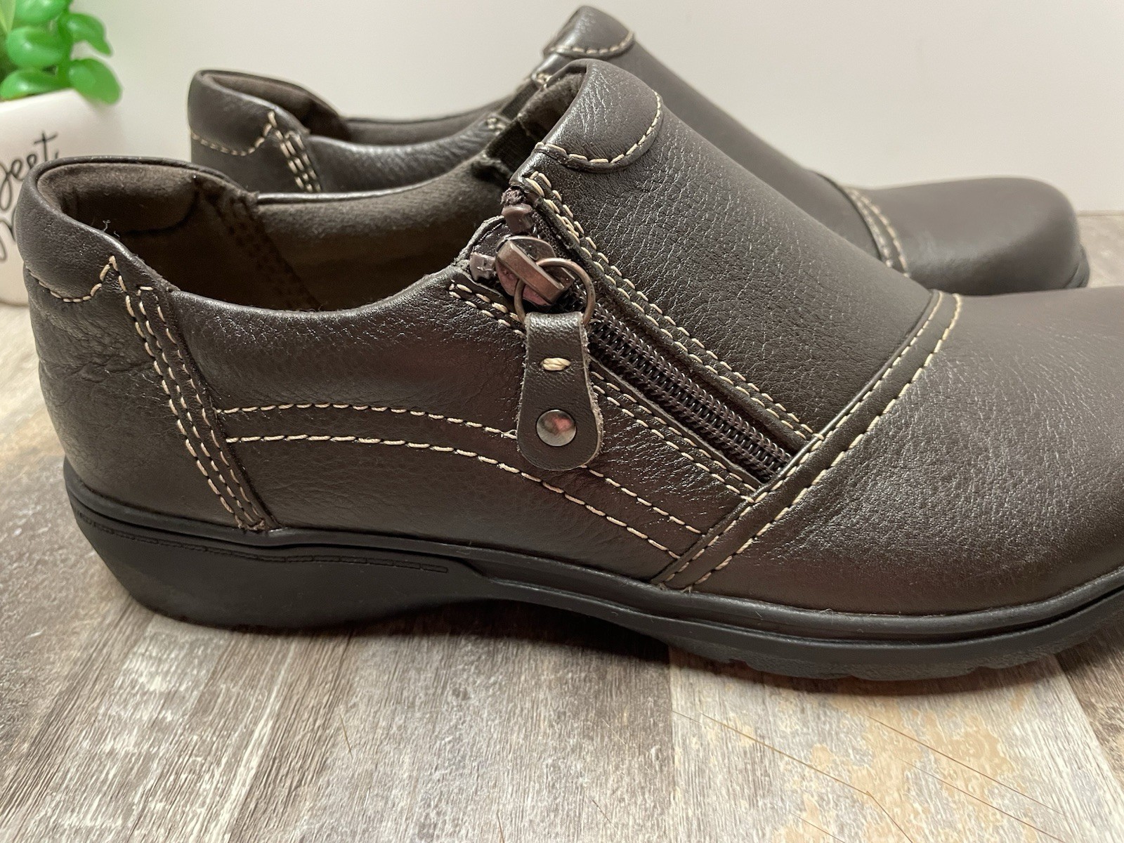 CLARK’S COLLECTION Carleigh Ray Women’s Size 9M Side Zip Leather Brown Shoes New