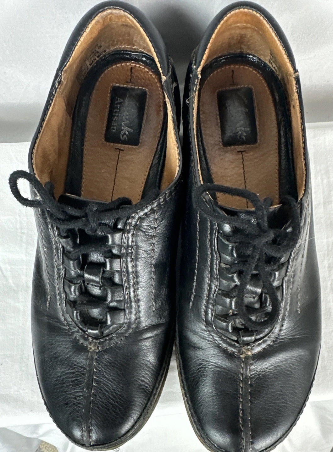 Clarks Artisan Black Leather Shoes Womens 8M Lace Up Balance Man Made
