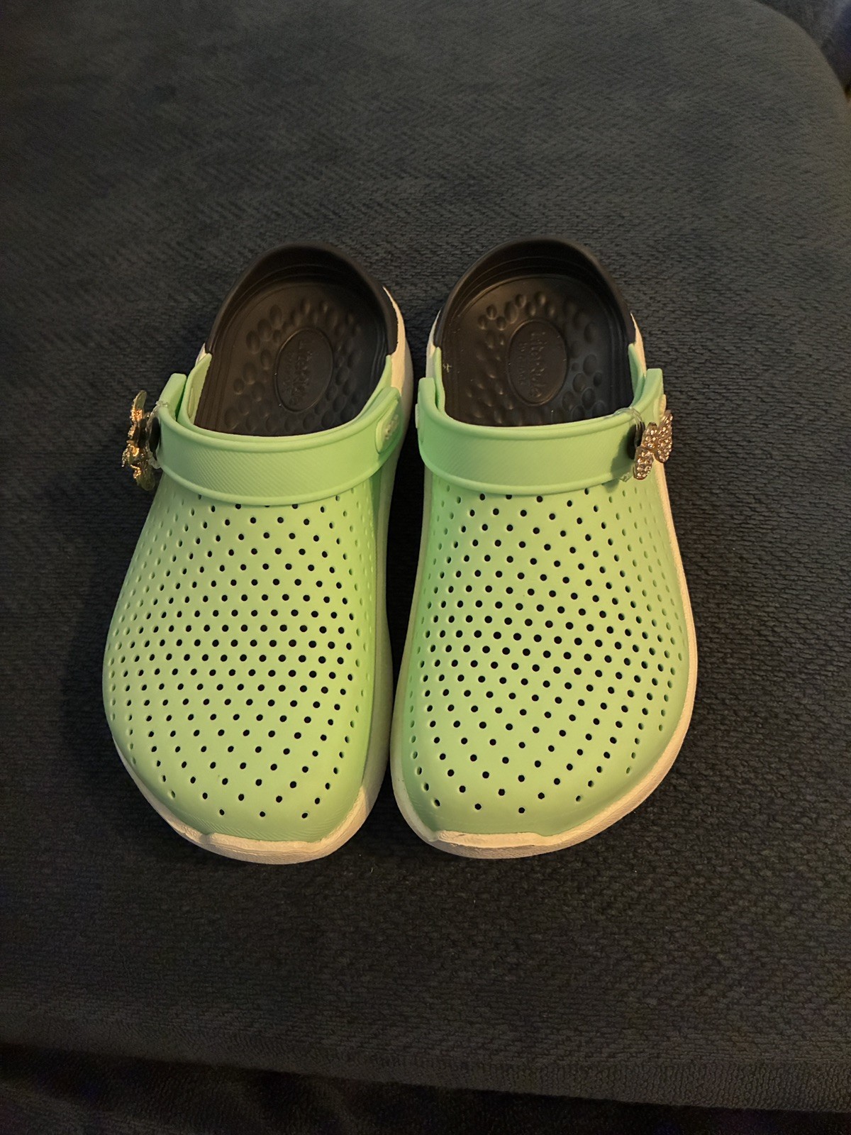 Crocs LiteRide Clog Mint Green W6 M4 w/Rhinestone Butterfly Charms
