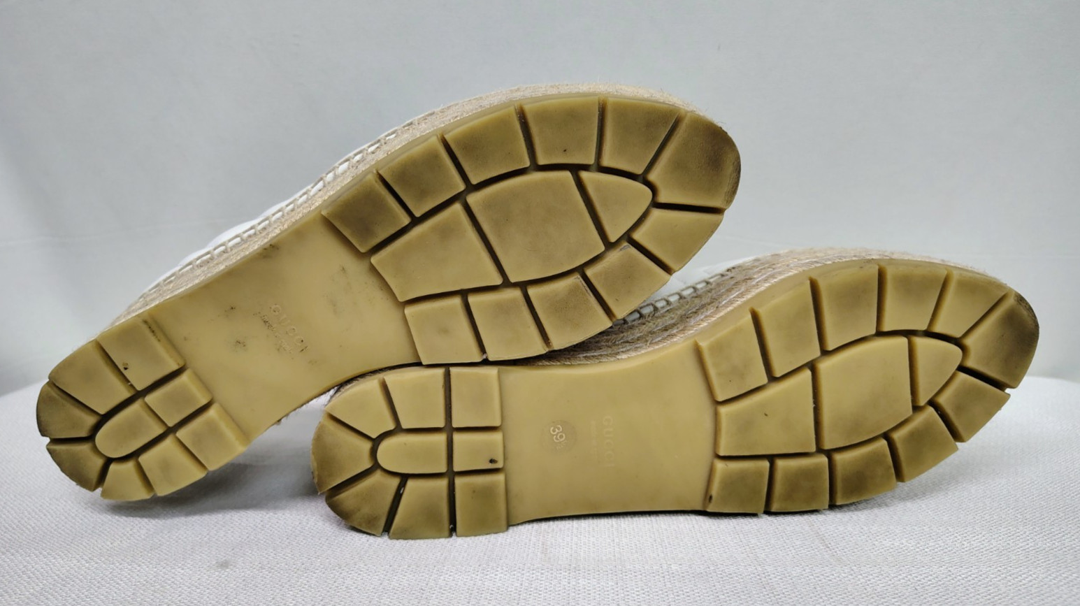 GUCCI SHOES PILAR WHITE CHEVRON LEATHER GG PLATFORM ESPADRILLE $790 39.5 US 9.5