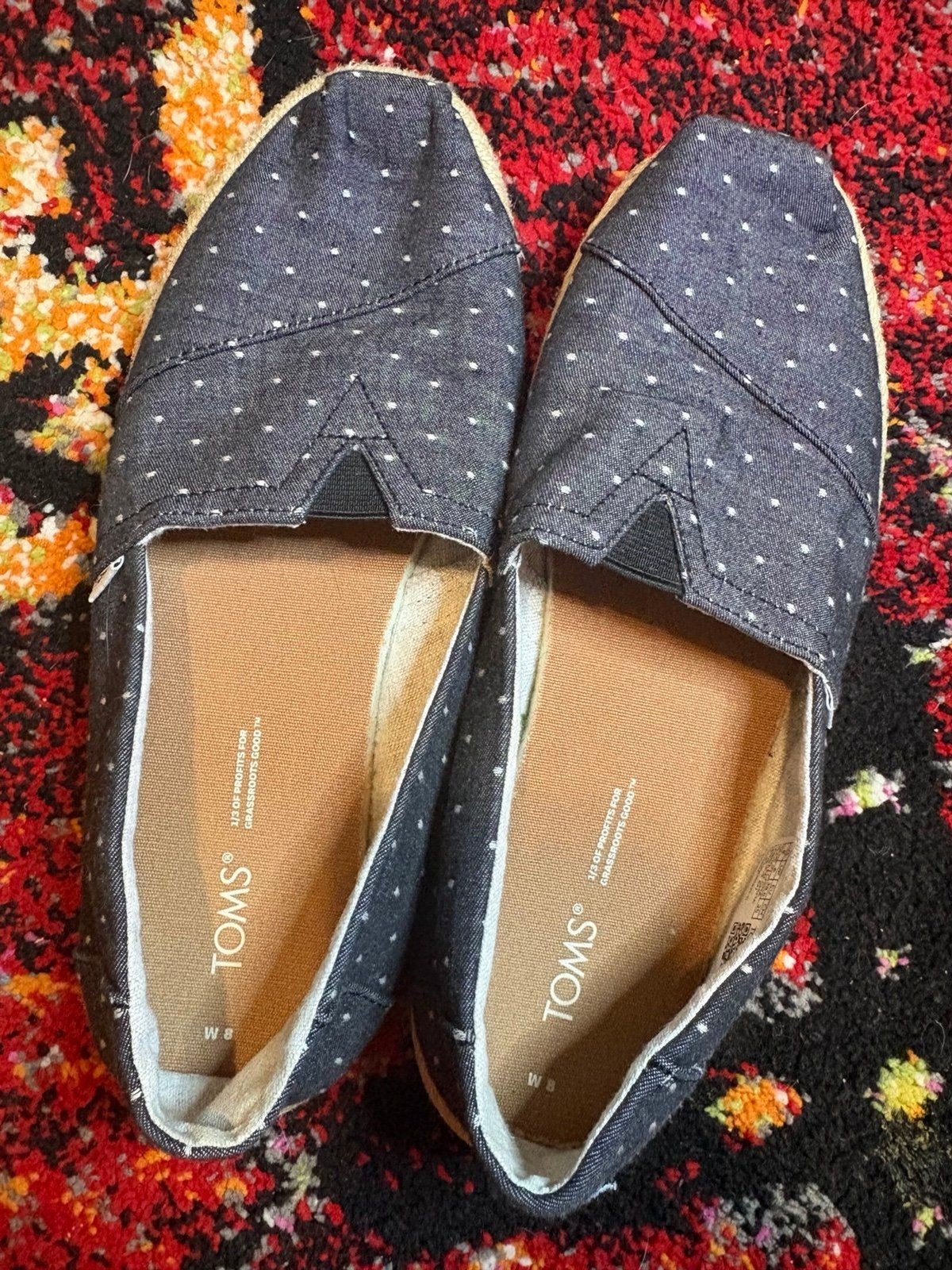 Cute Navy and White Polkadot Toms Shoes – Size 8
