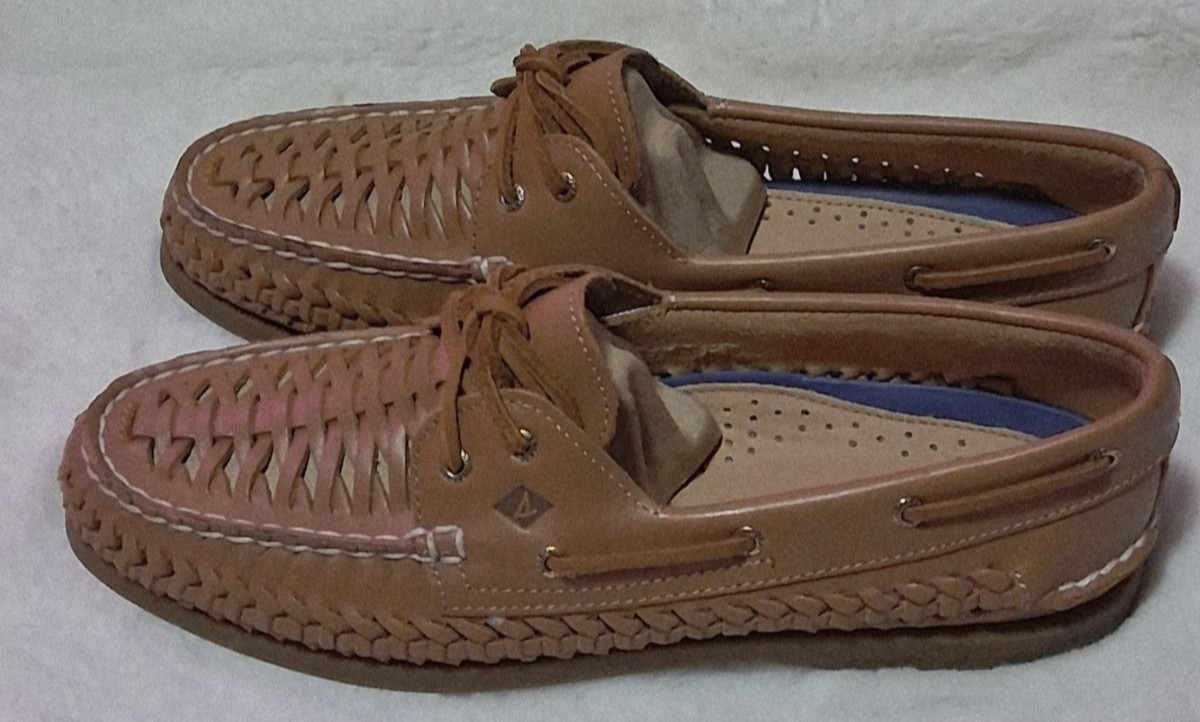 Sperry Authentic Original 2 Eye Woven Boat Shoes Womens Sz 9.5 Tan Leather NEW