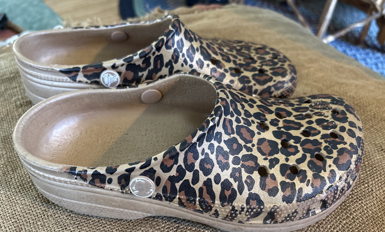 Crocs Classic Clogs Leopard Print Brown Tan Sz M5 W7 No Straps