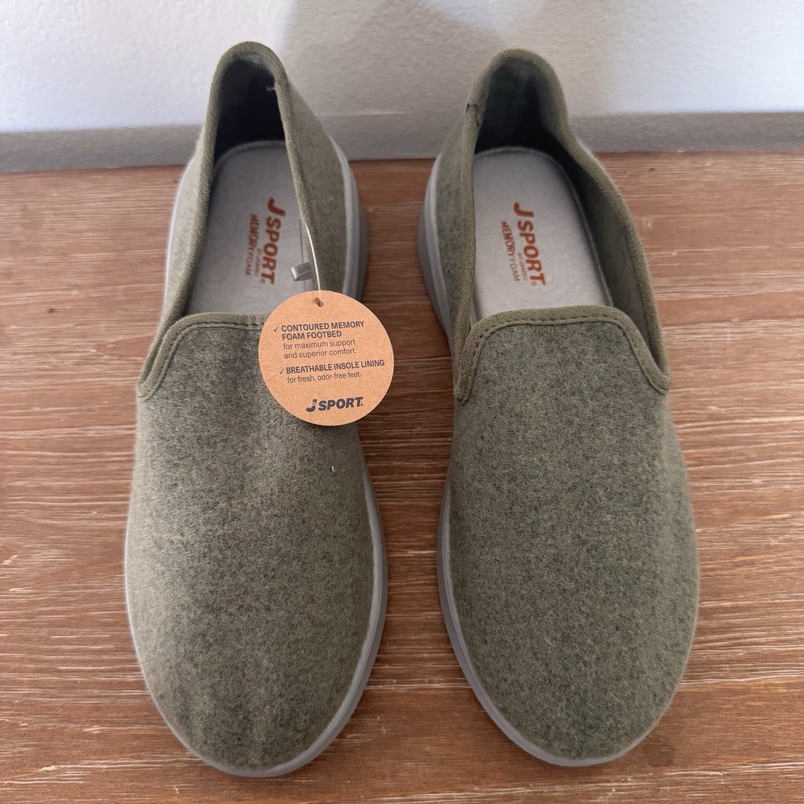 Women’s JSport by Jambu Loon Wool Slip On Memory Foam Shoe Sage Green Size 7M