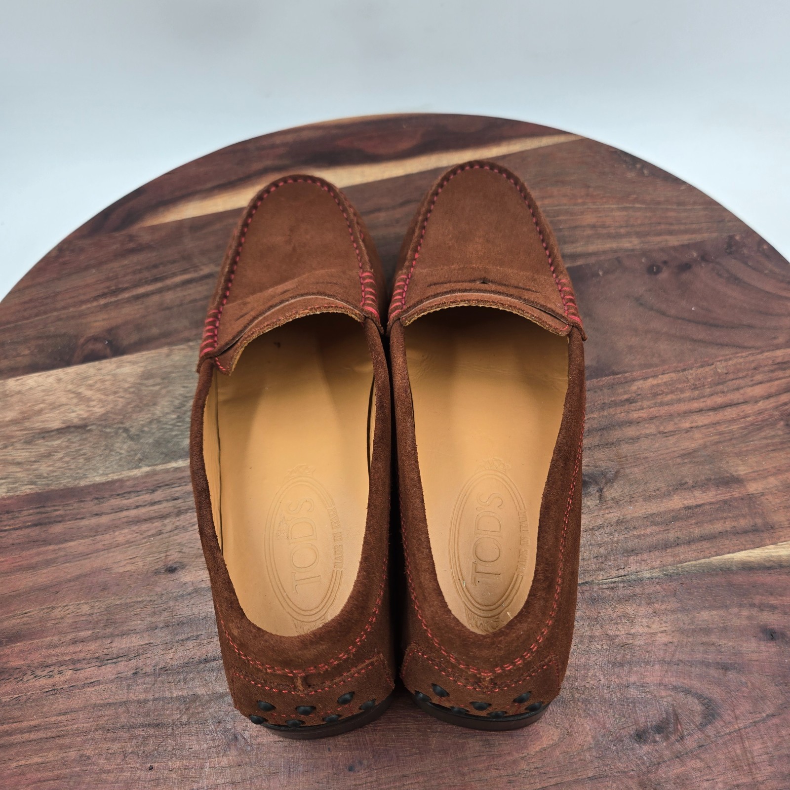 Tod’s Penny Loafer Shoes Women’s 9 Brown Suede Moc Toe Slip On Flats Moccasin