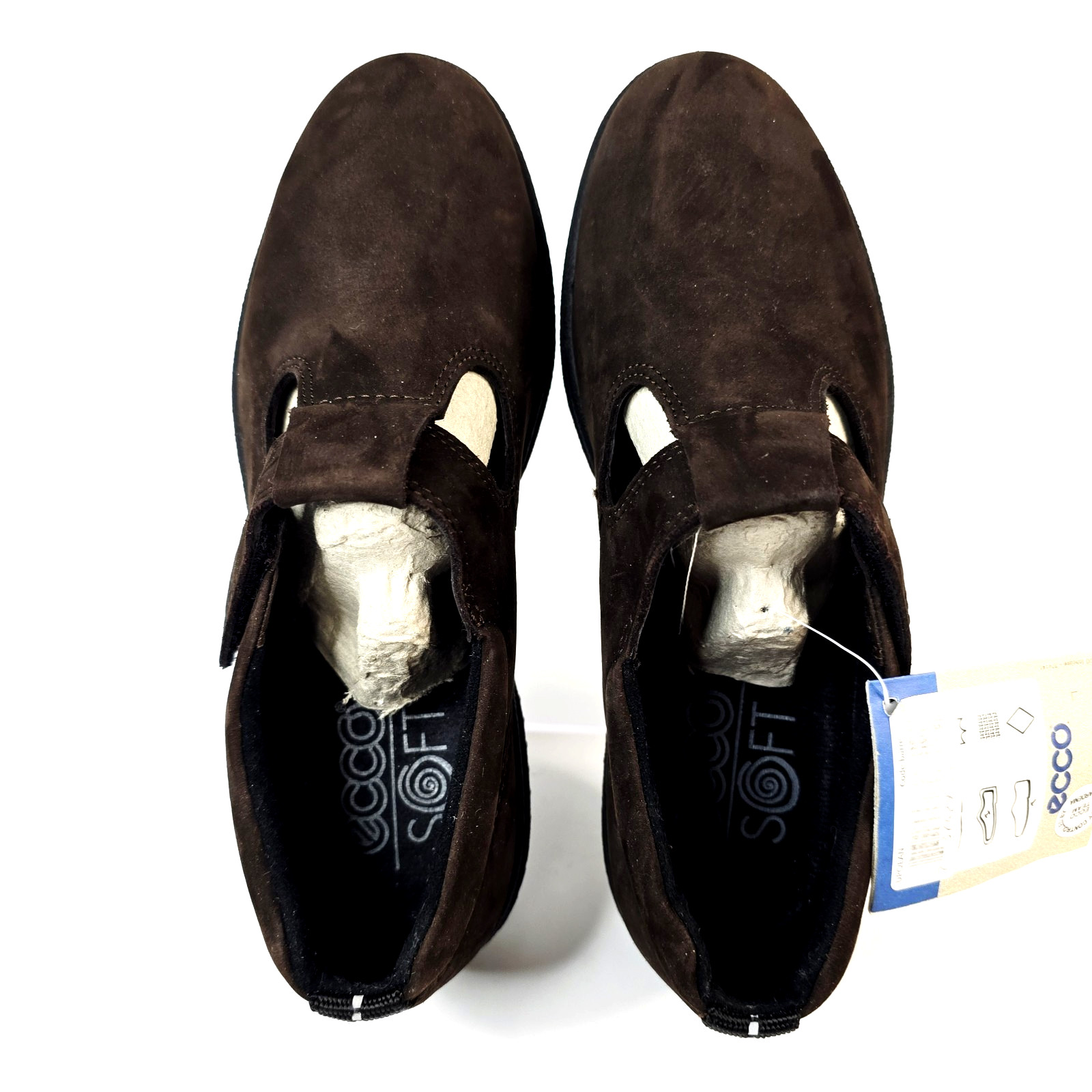 NWT ECCO Soft Women Size US 6-6.5 Brown Suede Mary Jane Hook Loop Comfort Shoes