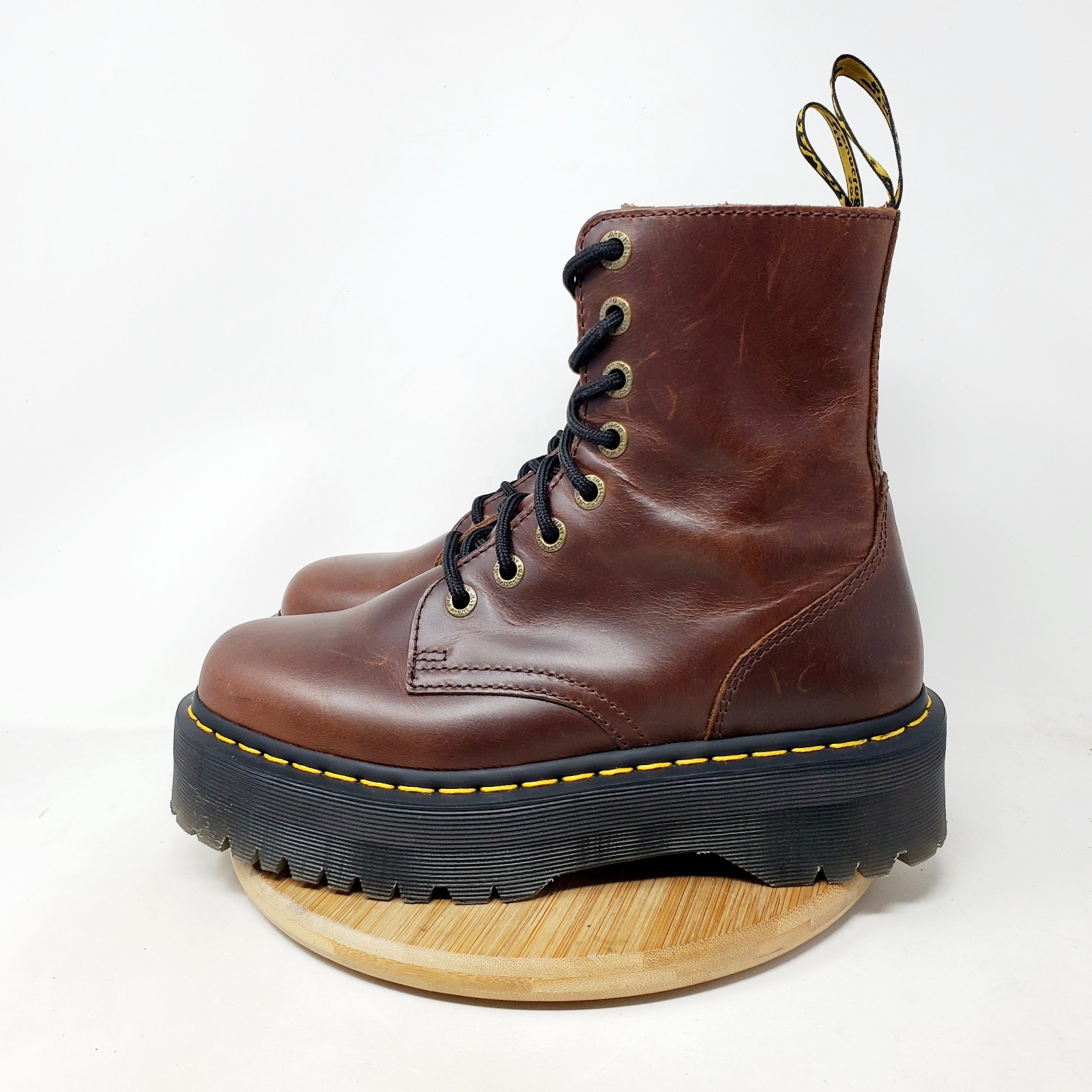 Dr Martens Jadon Platform Boots Womens 8 Brown Leather Chunky 8 Eye Shoes