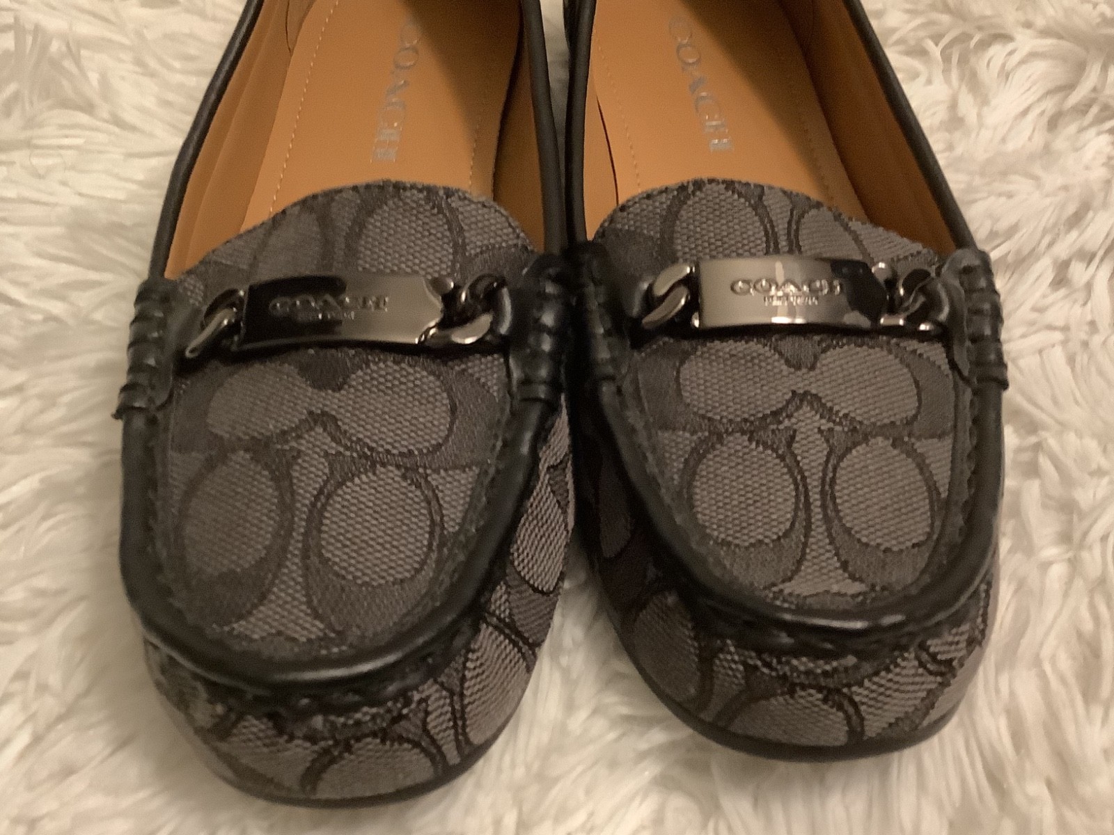 NEW COACH OUTLINE SIGNATURE C JACQUARD Driver Loafers BLACK SMOKE SIZE 36