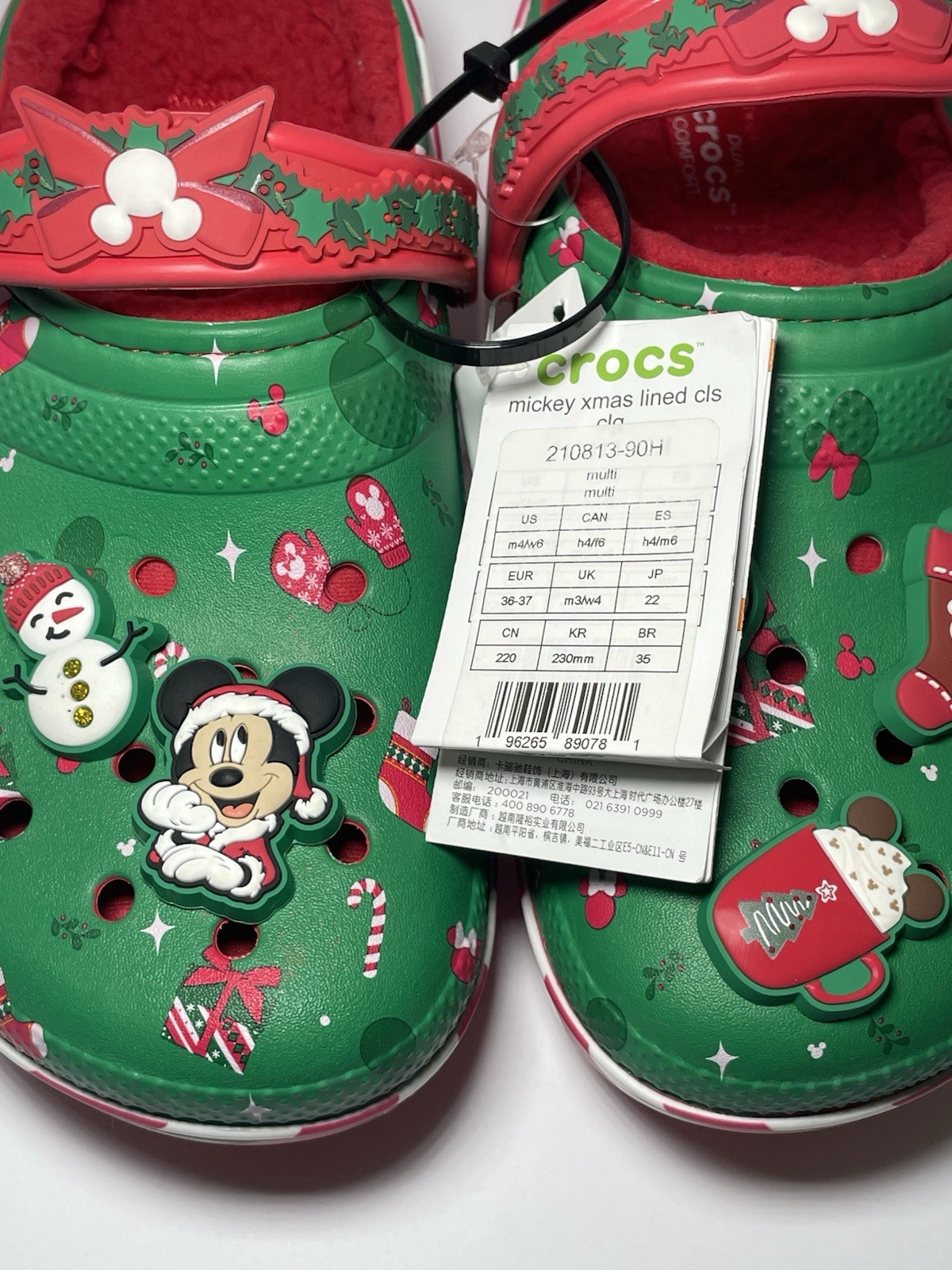 Disney Holiday Mickey Minnie Christmas Crocs Clogs Fleece Lined Size M4 W6