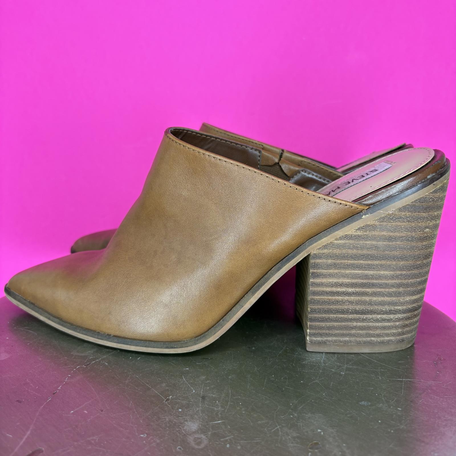 Steve Madden Savina Brown Leather Pointed Toe Stacked Heel Mule US 9.5 UK 7.5
