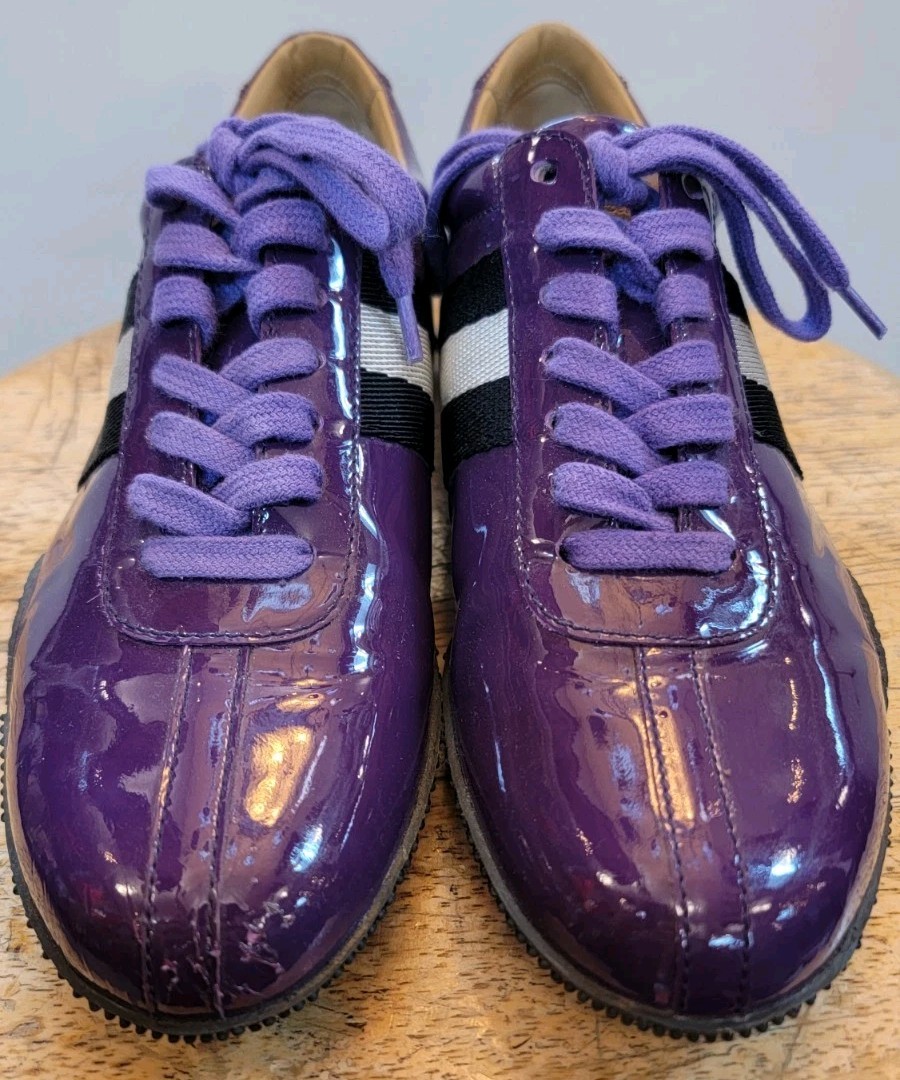 Bally Women’s Purple Shoe 6.5/37 Francisca Frenz Patent Leather Stripe Italy