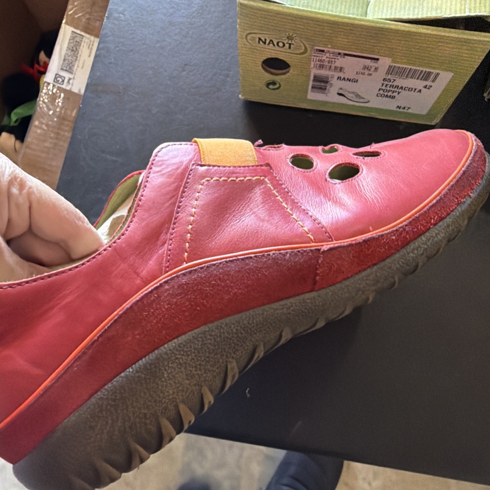 Naot Shoes Womens Size 10 Red Leather Slip On Casual Comfort Lined Rangi New