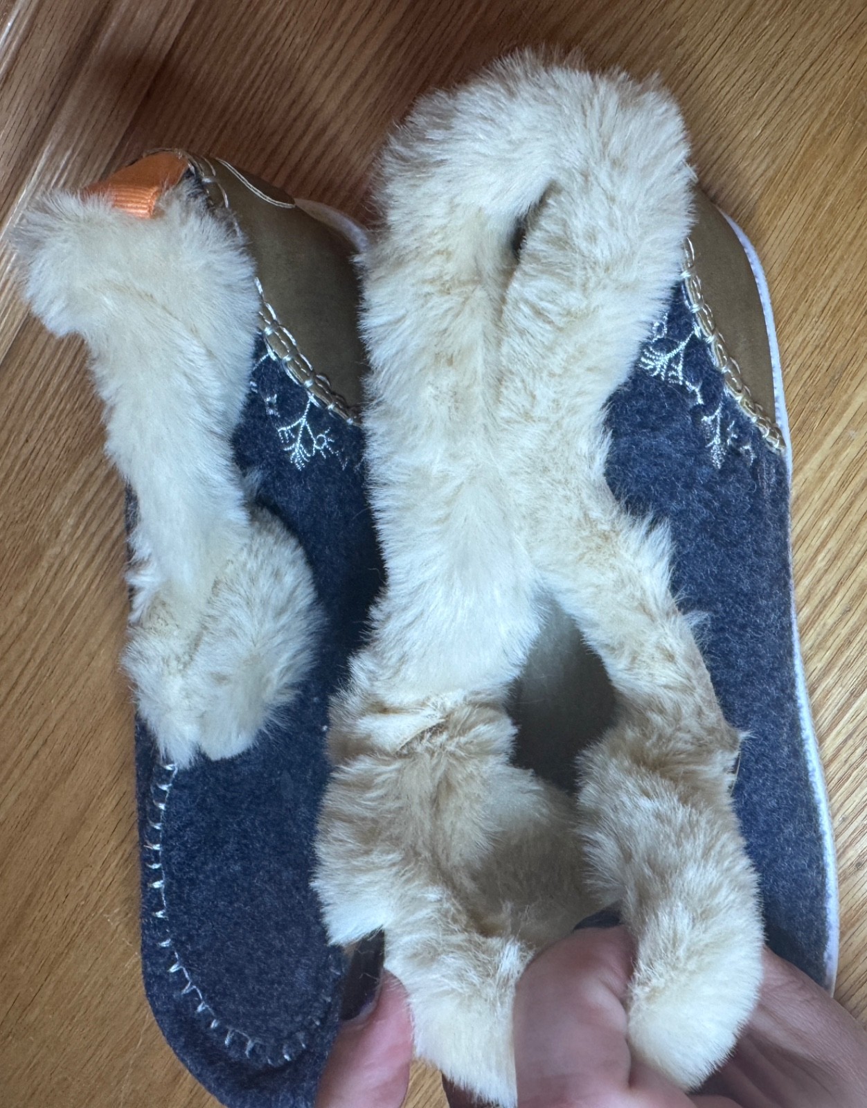 New Women’s Sz 8 1/2 Uk 6.5 Eur 39 Blue Fabric Faux Fur Lined Shoes