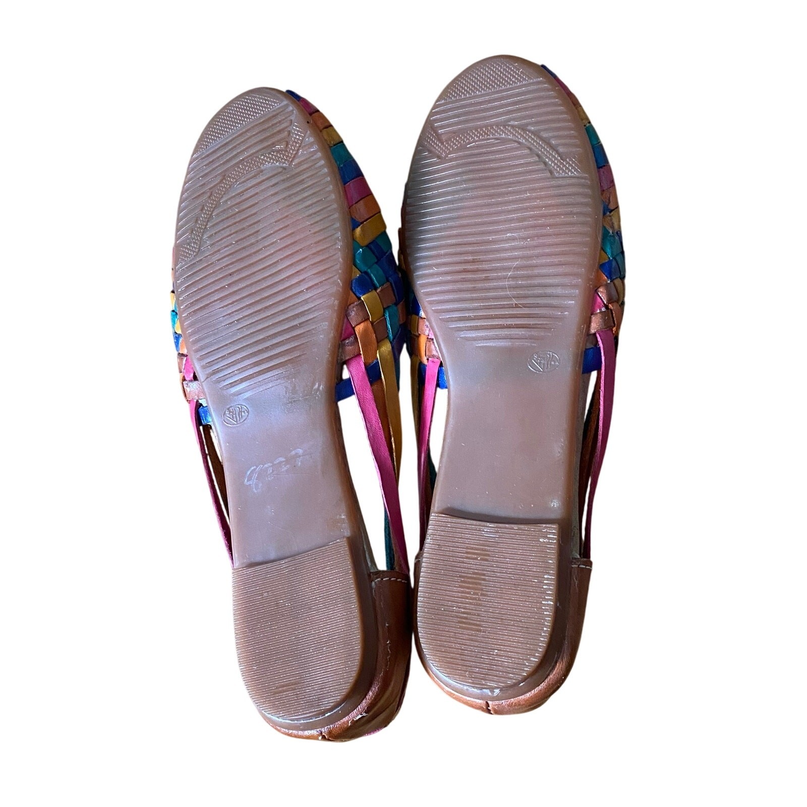 Women’s Slip On Sandal, Leather, 6.5, Tan/Multi colors, Made in Mexico, Size 6.5