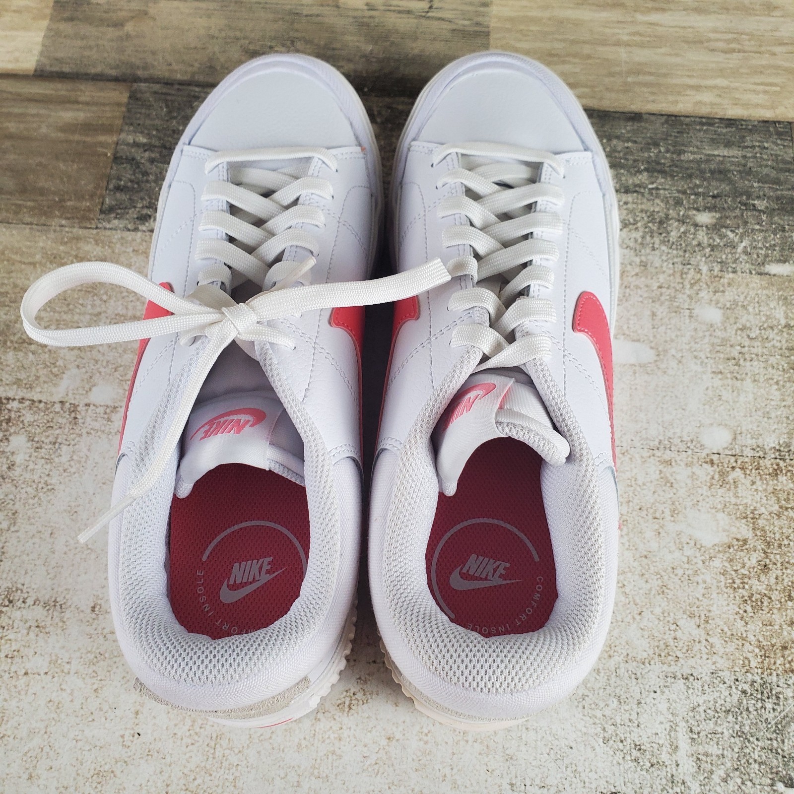 Nike Court Legacy Lift Womens Shoes Sz 9.5 White Red Leather Lace Up Sneakers