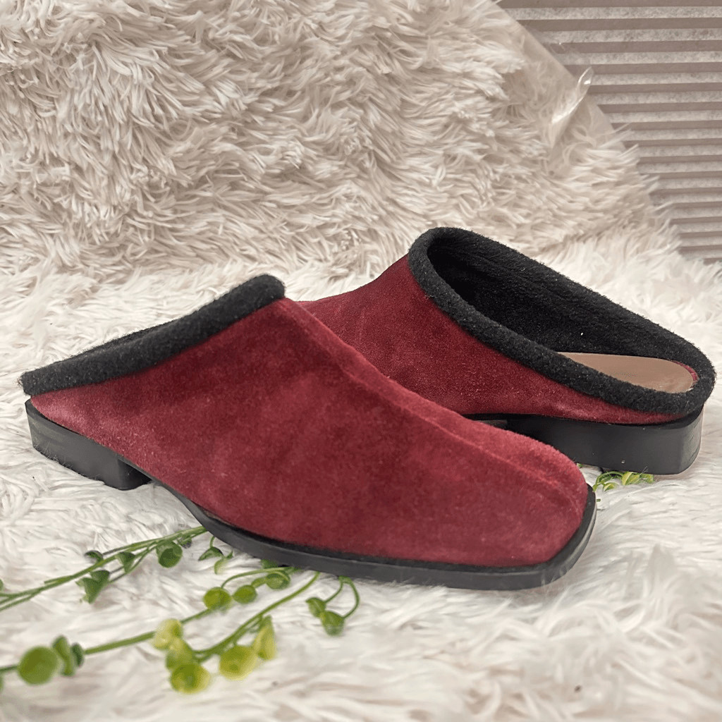 Bally Made in Italy Baleares Maroon Suede Slip On Square Toe Mules size 7M
