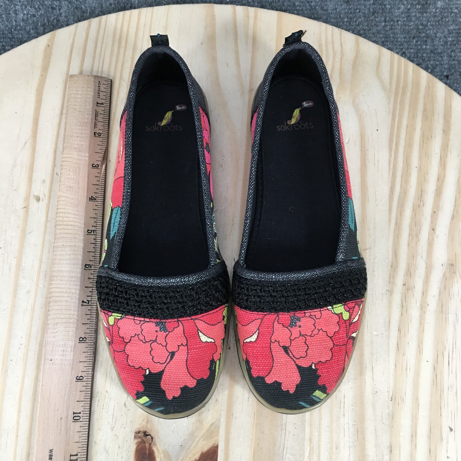 Sak Roots Shoes Womens 7 Casual Slip On Floral Loafer Flats Black Multicolor
