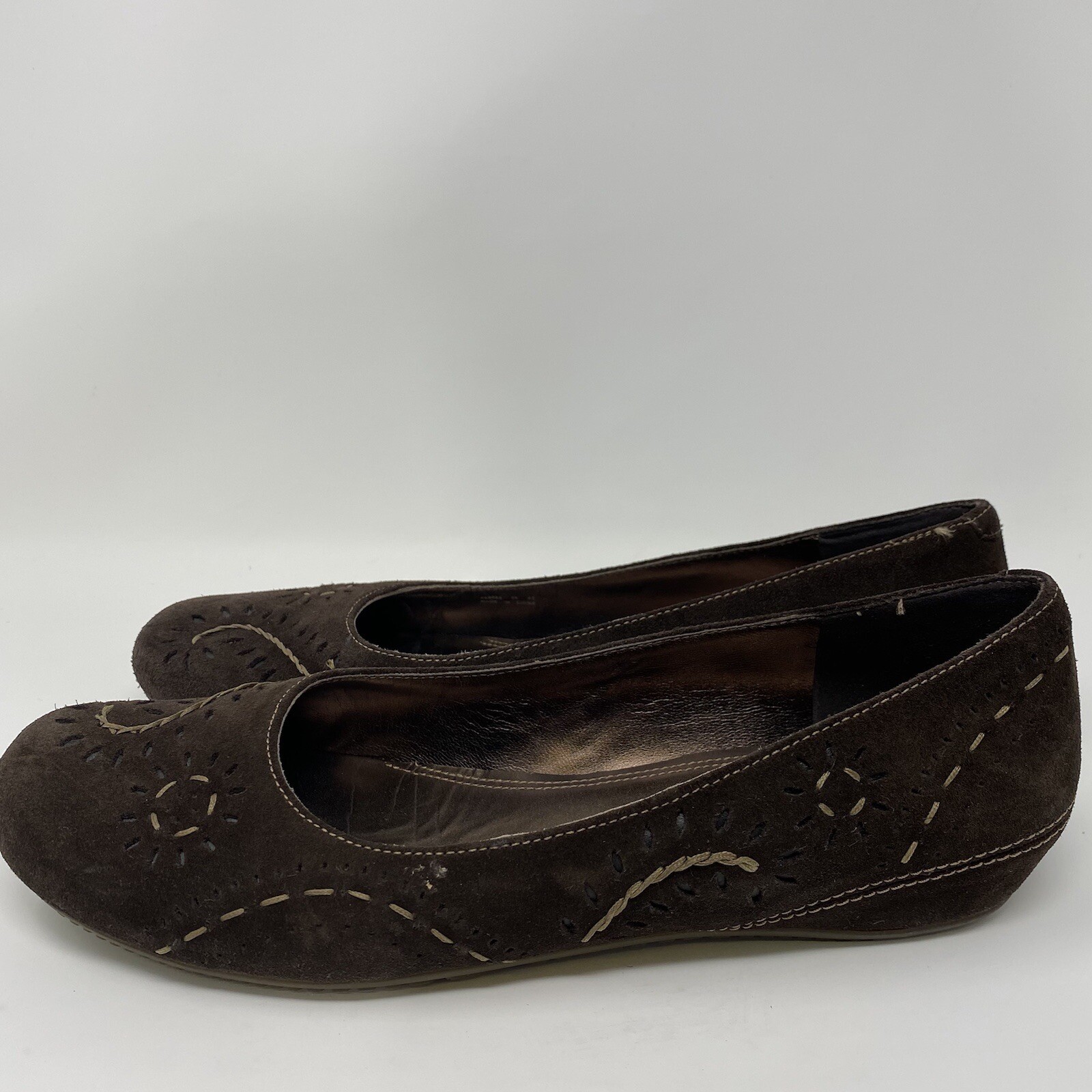 ECCO Brown Suede Stitched Embroidered Comfort Ballet Flats EUR 42