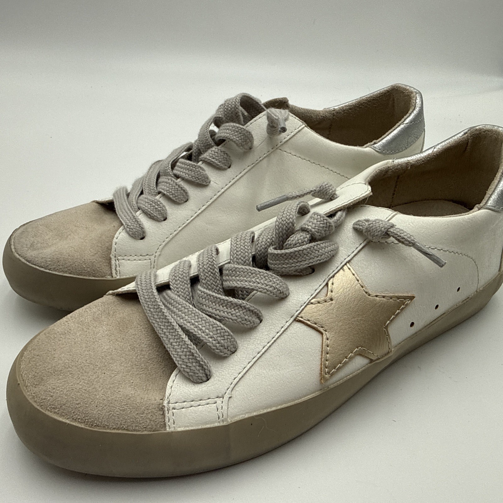 Shu Shop Paris Star Sneakers White Beige Faux Suede Size 9 Low Top
