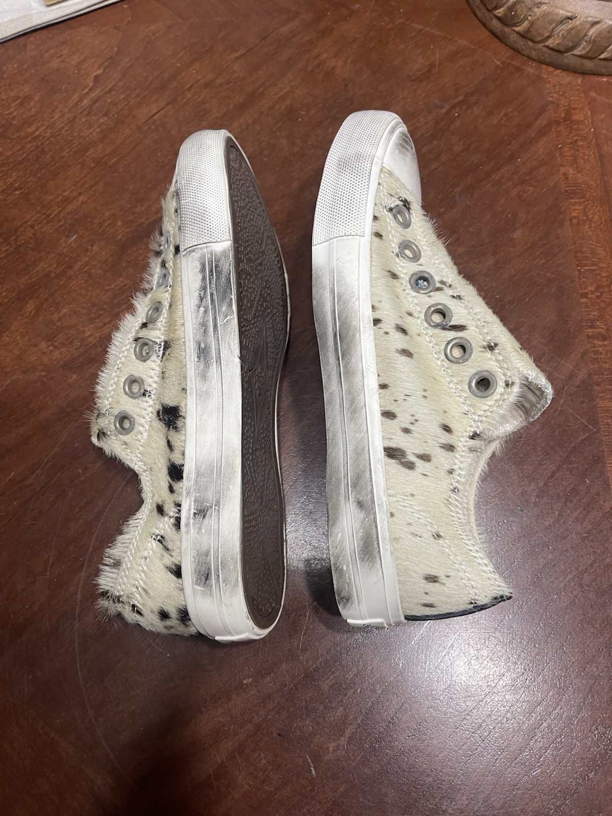 Naughty Monkey Cowhide Distressed Sneakers Wildlife Pony Hair Slip On Casual 7.5