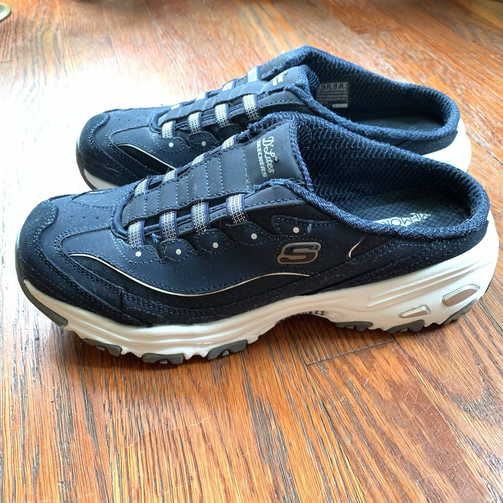 Skechers D’Lites Sneakers Women Size 10 Shoes Blue White Slip On Navy White Mule