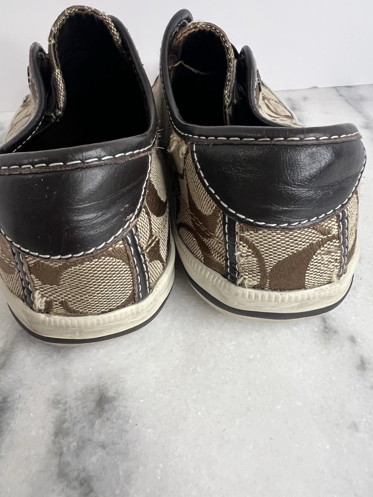 Coach Bev Laceless Women’s Sz 6.5 Sneakers Brown/Tan Q586 Signature Poppy
