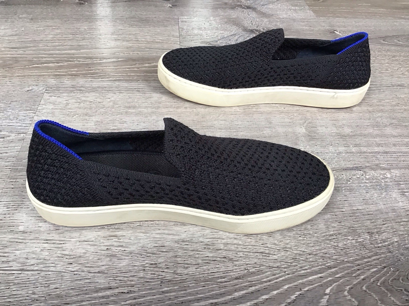 Rothys Womens Size 7.5 Sneakers Black Knit Slip On Flat Casual Comfort Shoes